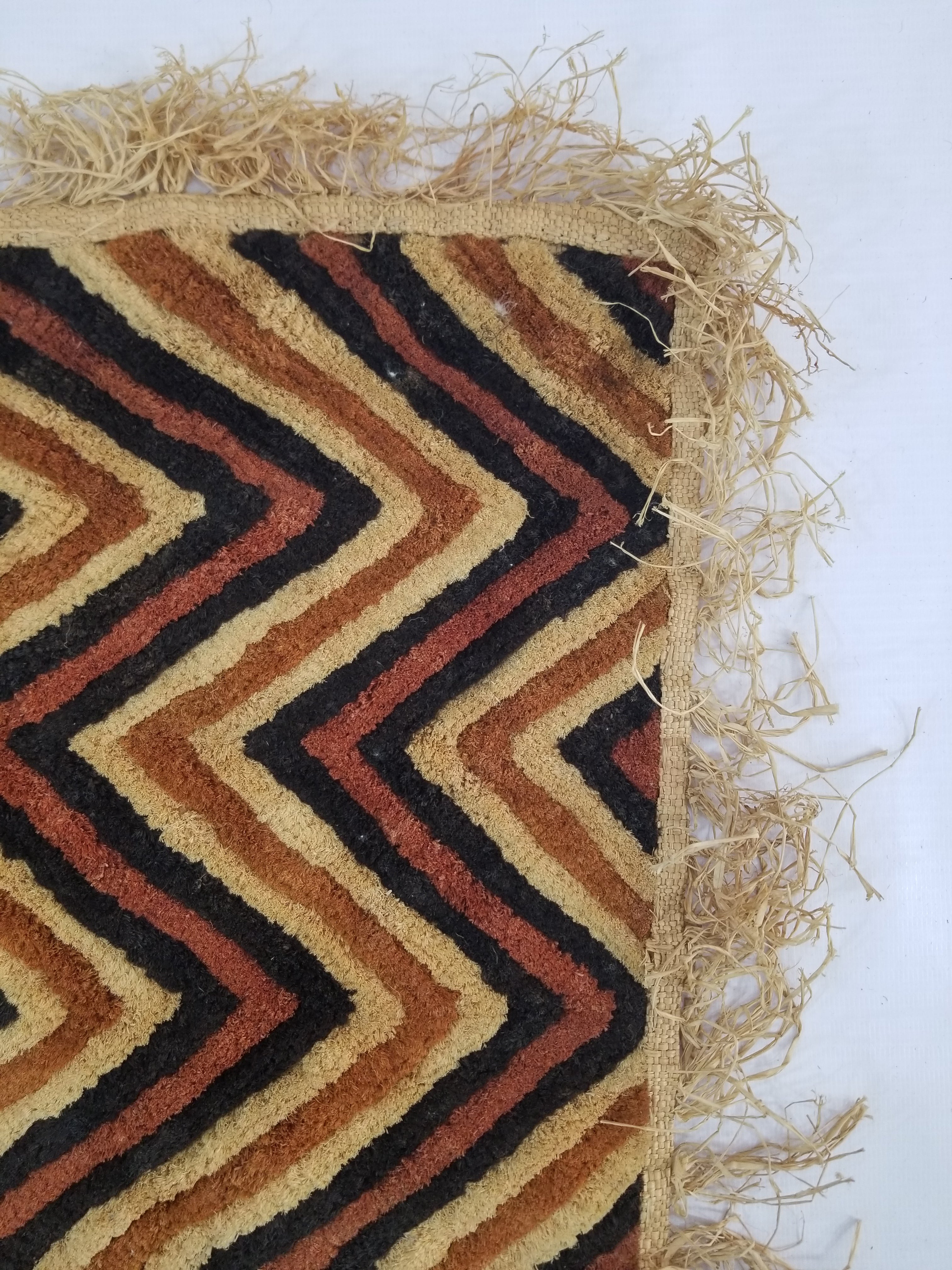 Vintage African Handwoven Kuba Cloth Raffia Textile Panel 140x33cm
