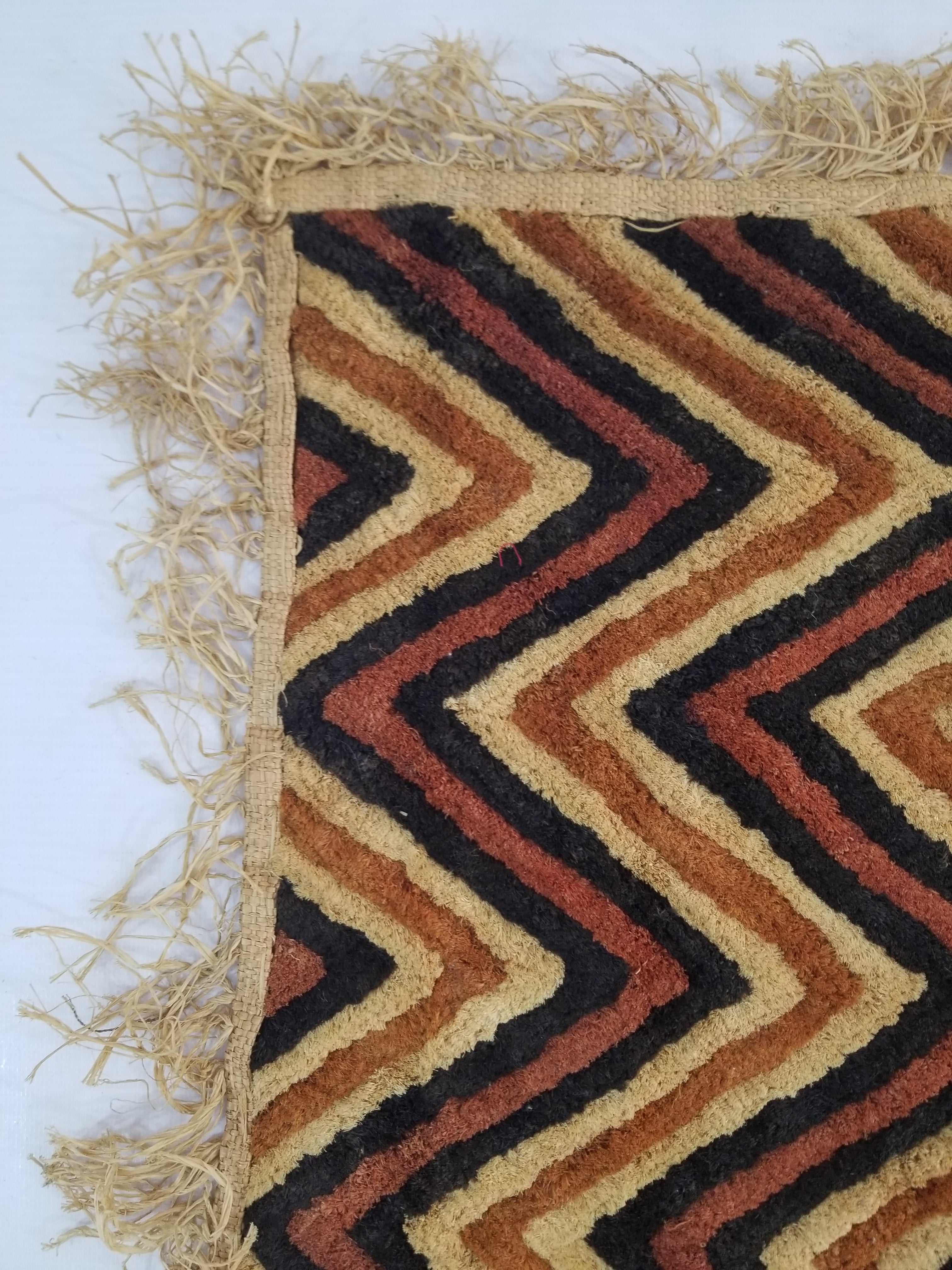 Vintage African Handwoven Kuba Cloth Raffia Textile Panel 140x33cm