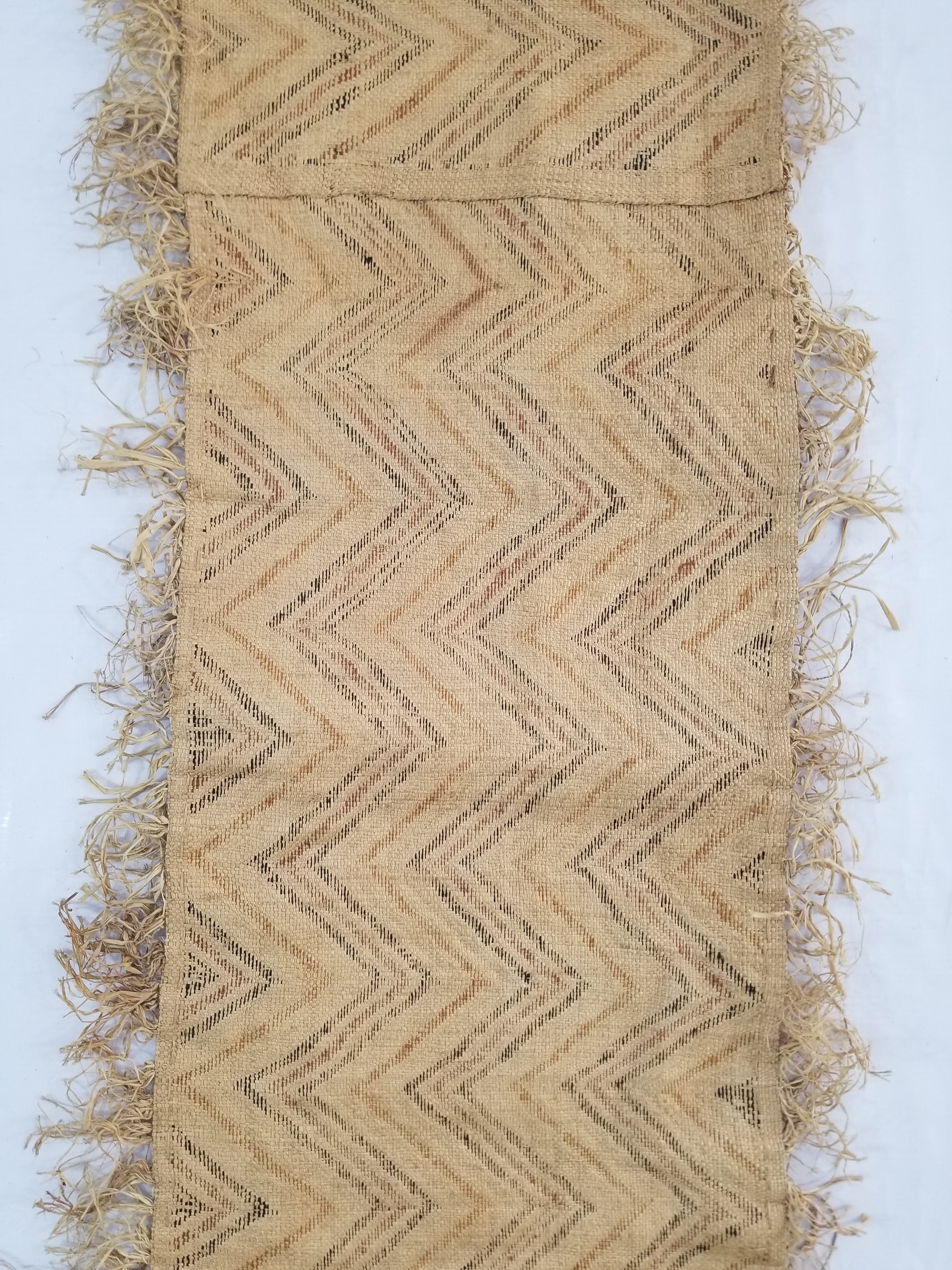 Vintage African Handwoven Kuba Cloth Raffia Textile Panel 140x33cm