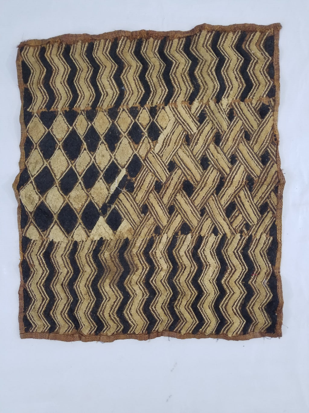 Vintage African Handwoven Kuba Cloth Raffia Textile Panel 57x49cm