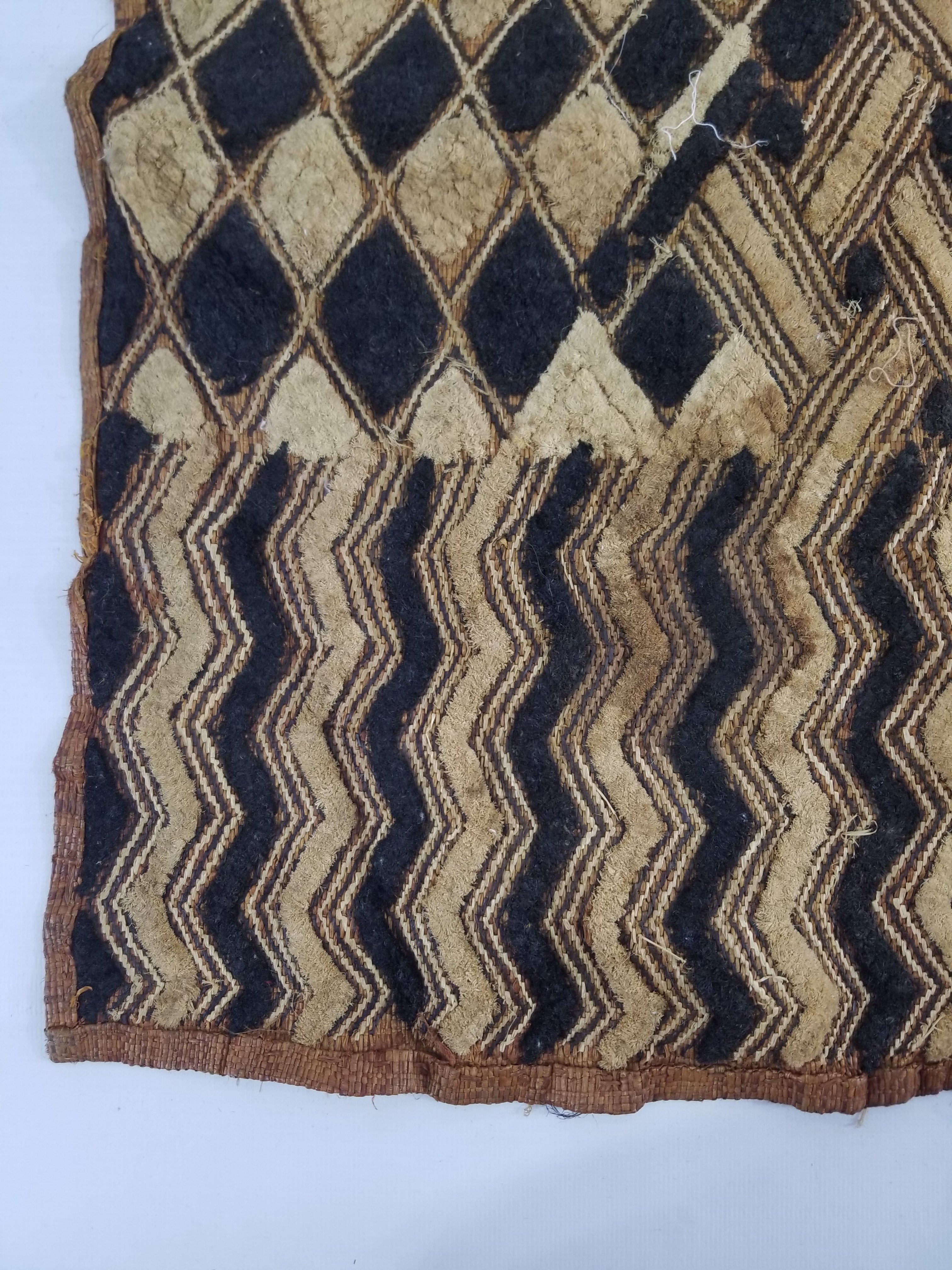 Vintage African Handwoven Kuba Cloth Raffia Textile Panel 57x49cm