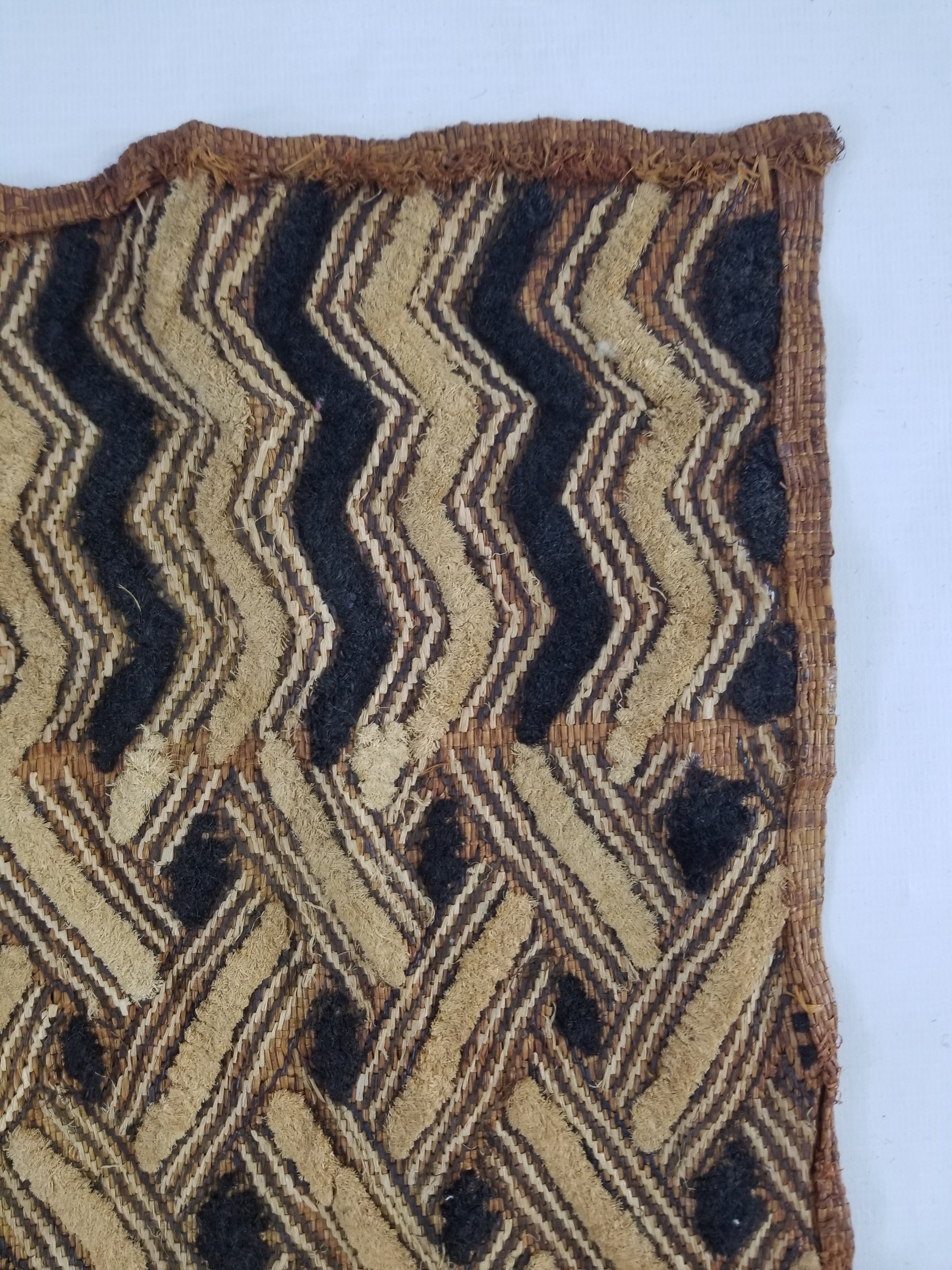 Vintage African Handwoven Kuba Cloth Raffia Textile Panel 57x49cm