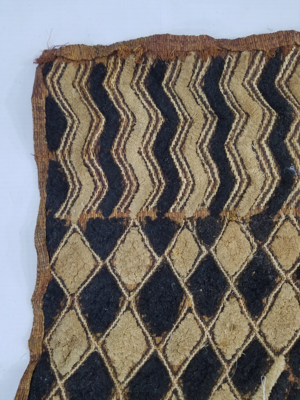 Vintage African Handwoven Kuba Cloth Raffia Textile Panel 57x49cm