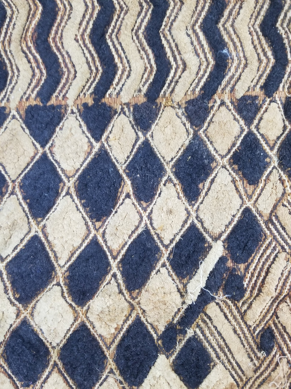 Vintage African Handwoven Kuba Cloth Raffia Textile Panel 57x49cm