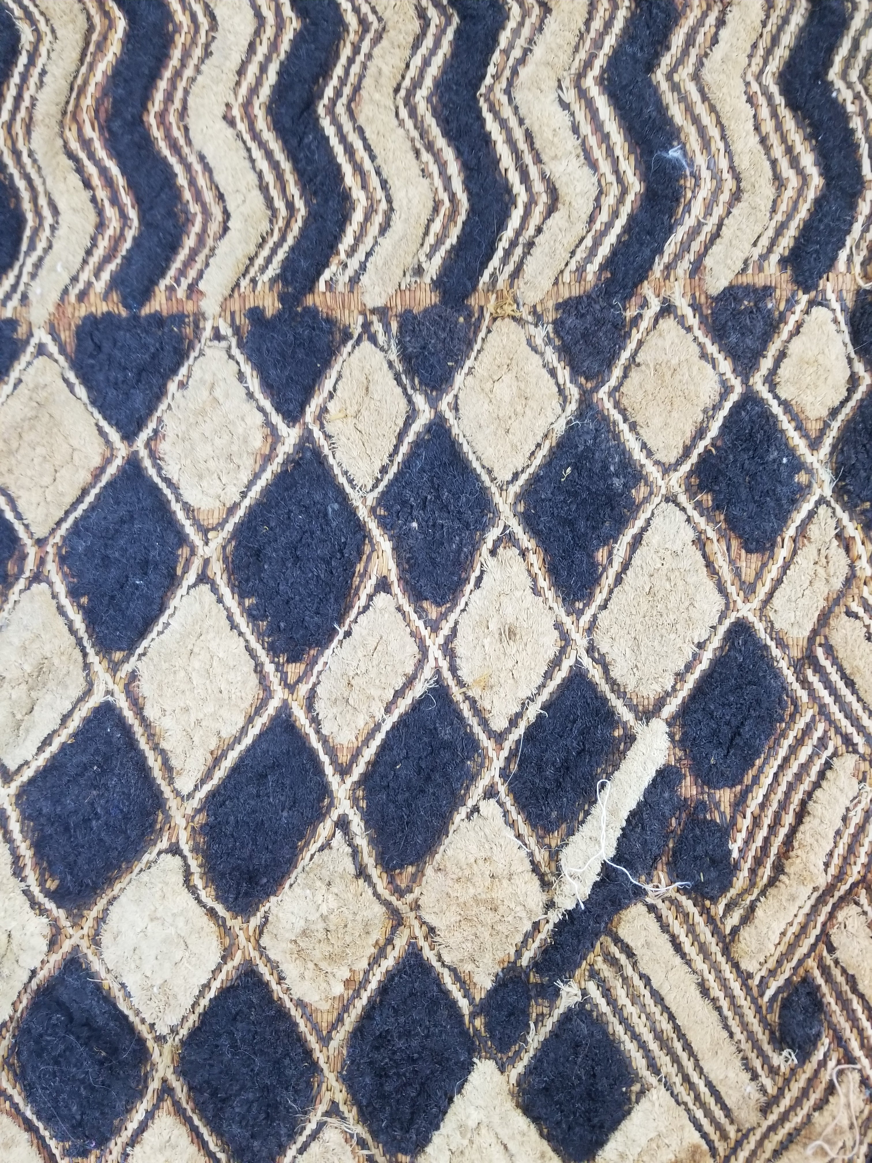 Vintage African Handwoven Kuba Cloth Raffia Textile Panel 57x49cm