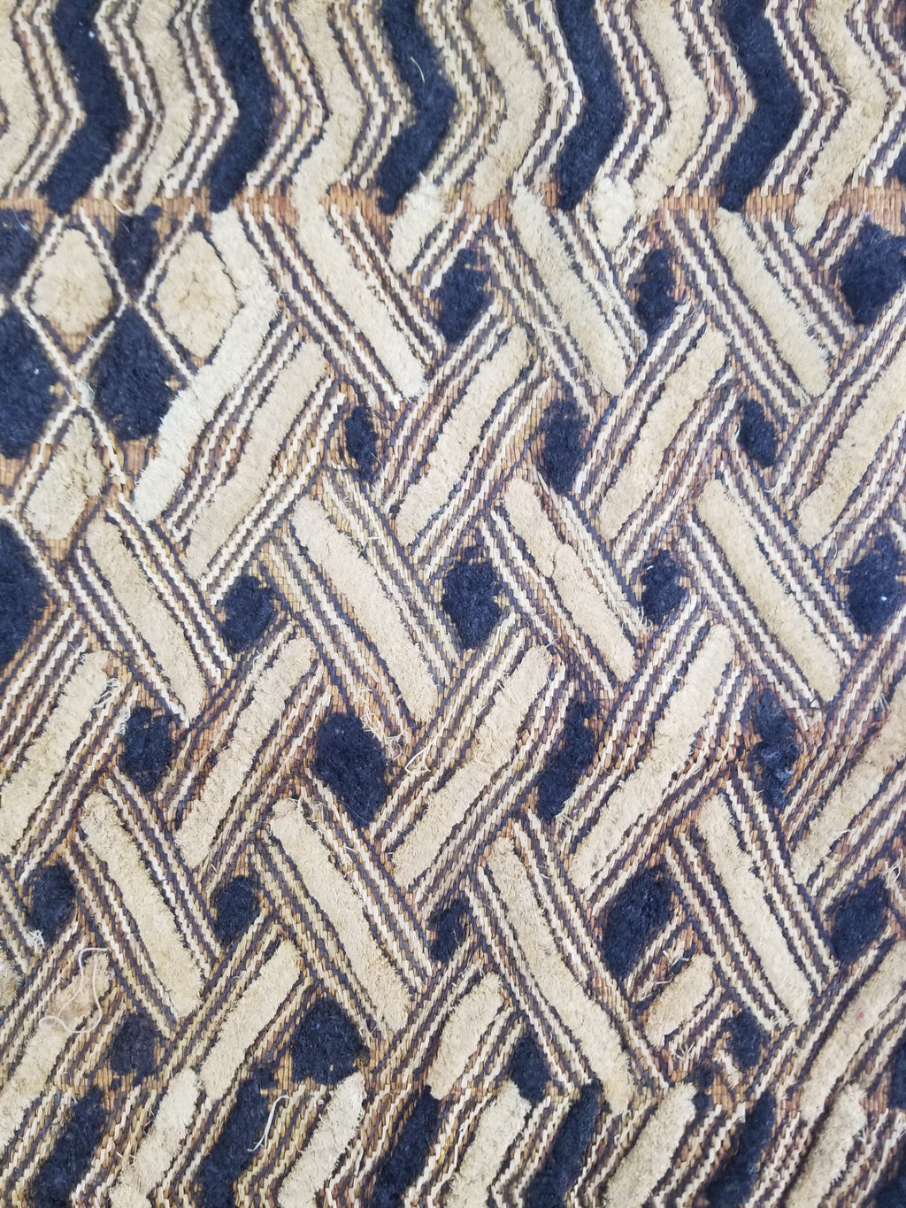 Vintage African Handwoven Kuba Cloth Raffia Textile Panel 57x49cm
