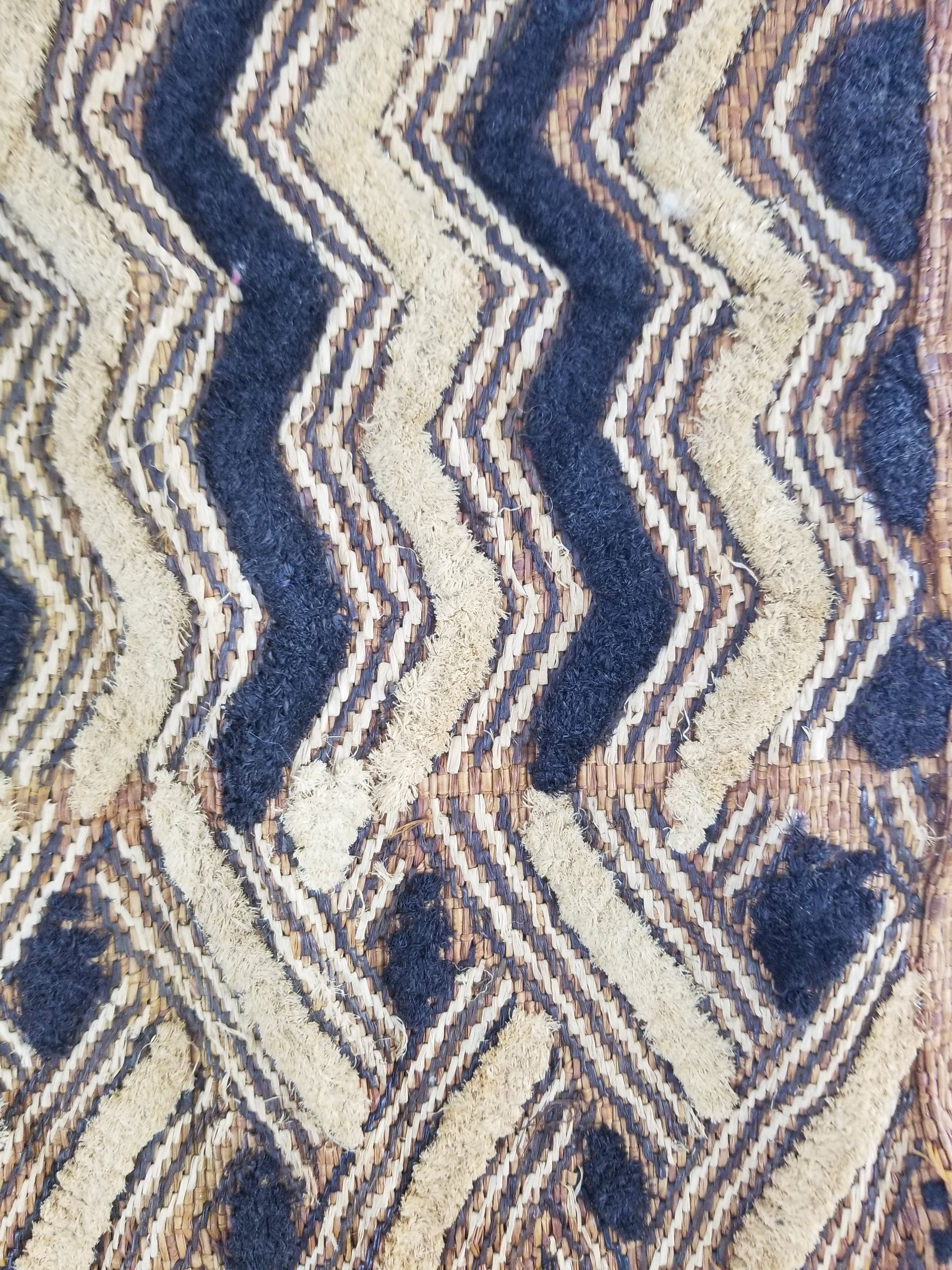 Vintage African Handwoven Kuba Cloth Raffia Textile Panel 57x49cm