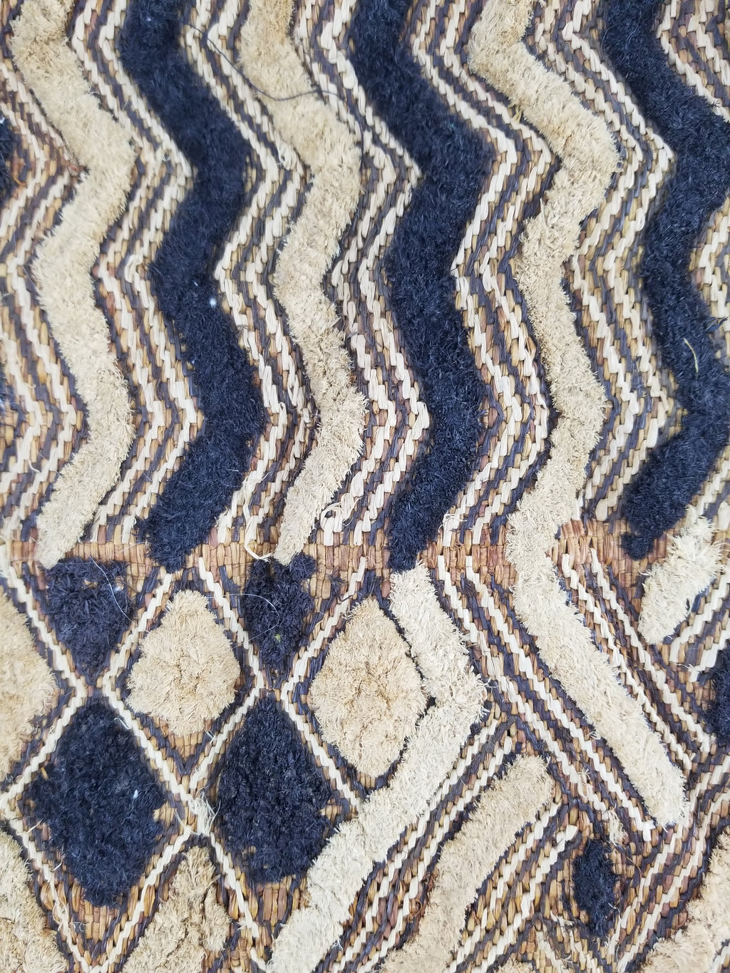 Vintage African Handwoven Kuba Cloth Raffia Textile Panel 57x49cm