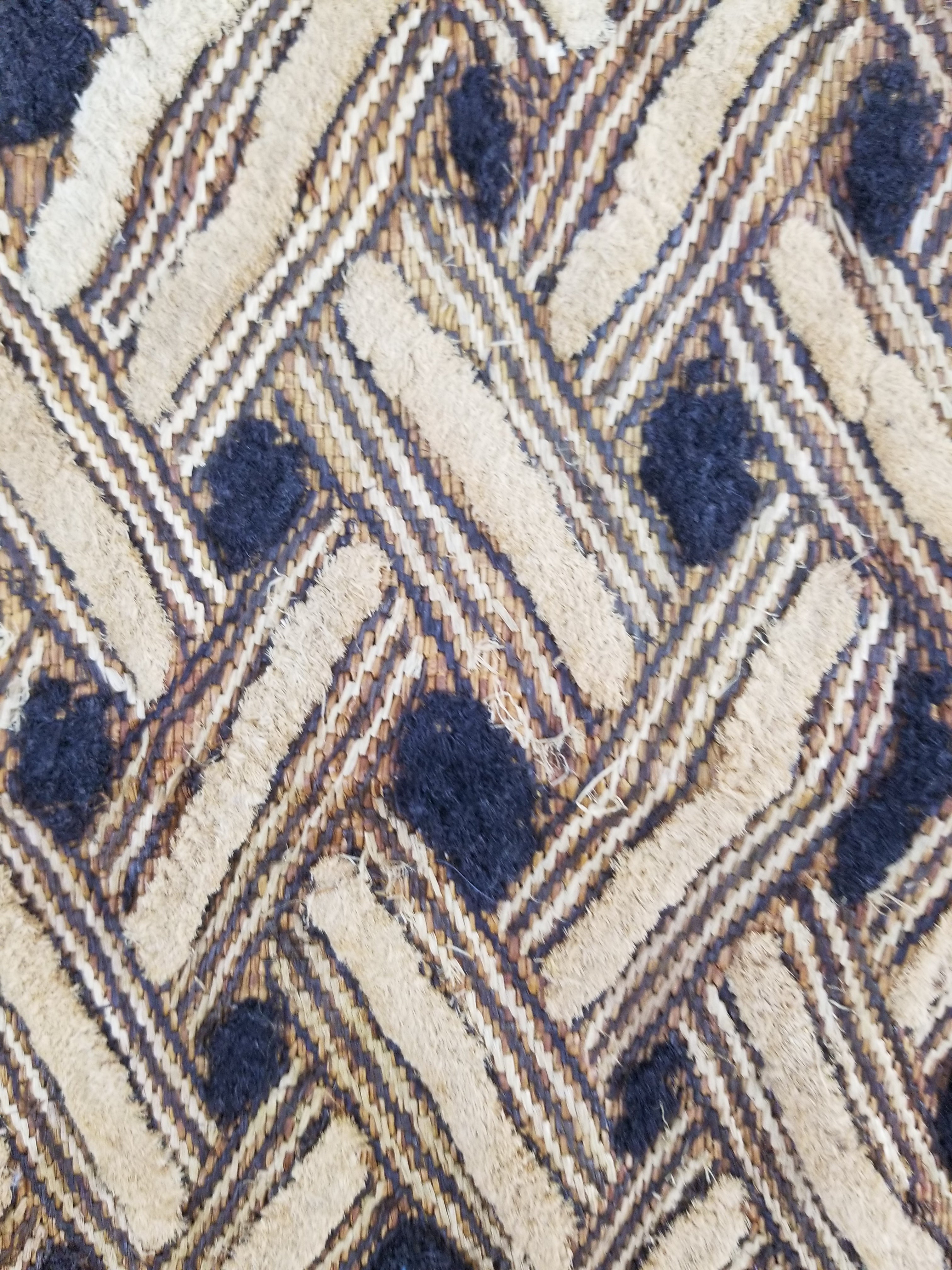 Vintage African Handwoven Kuba Cloth Raffia Textile Panel 57x49cm