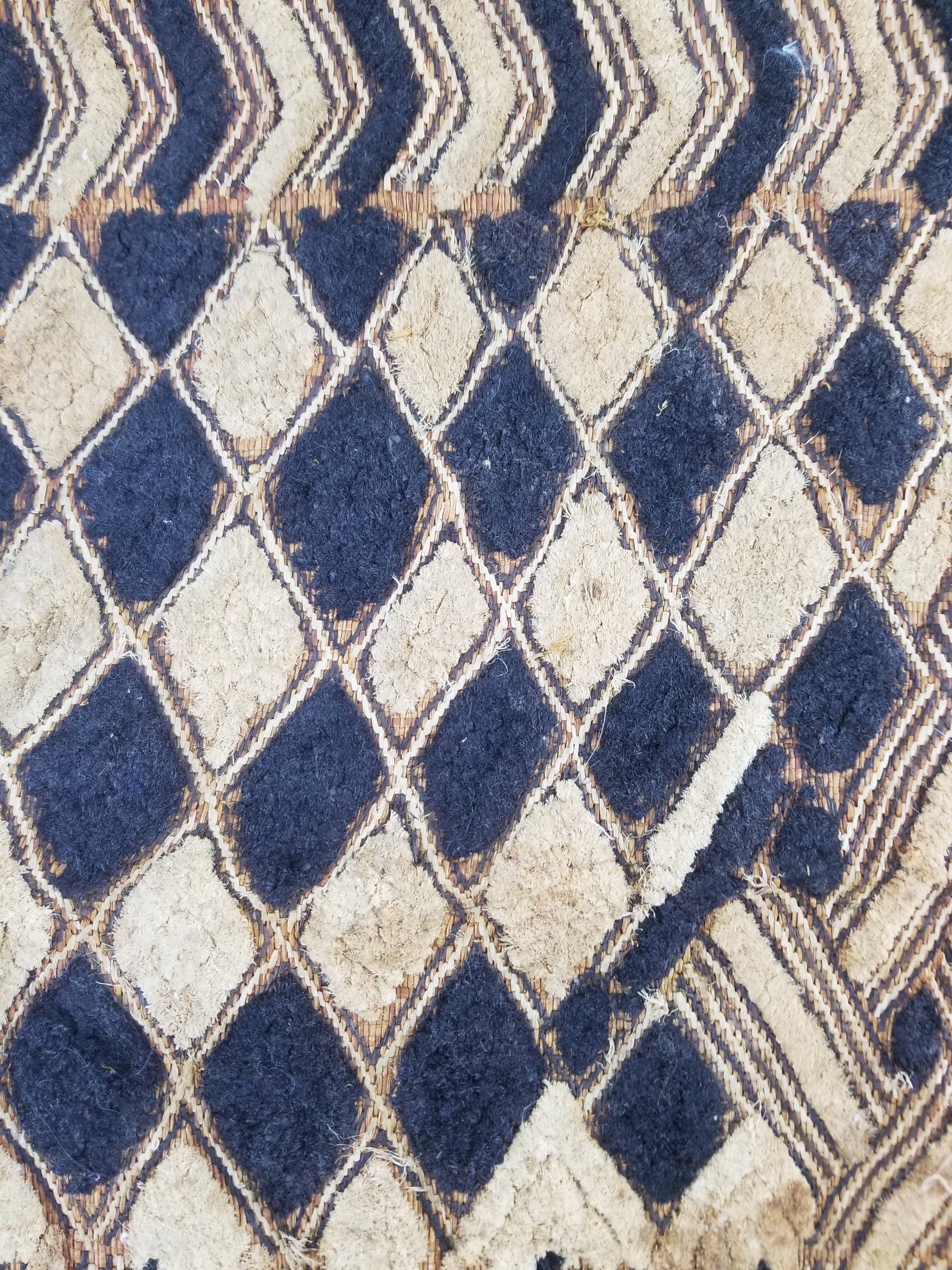 Vintage African Handwoven Kuba Cloth Raffia Textile Panel 57x49cm