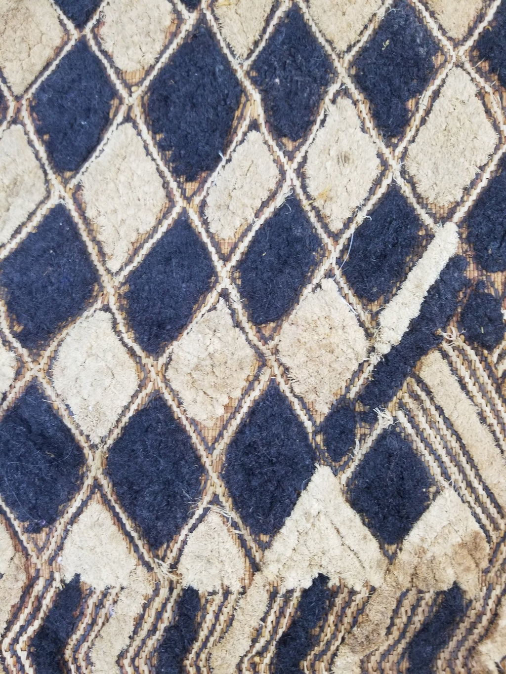 Vintage African Handwoven Kuba Cloth Raffia Textile Panel 57x49cm