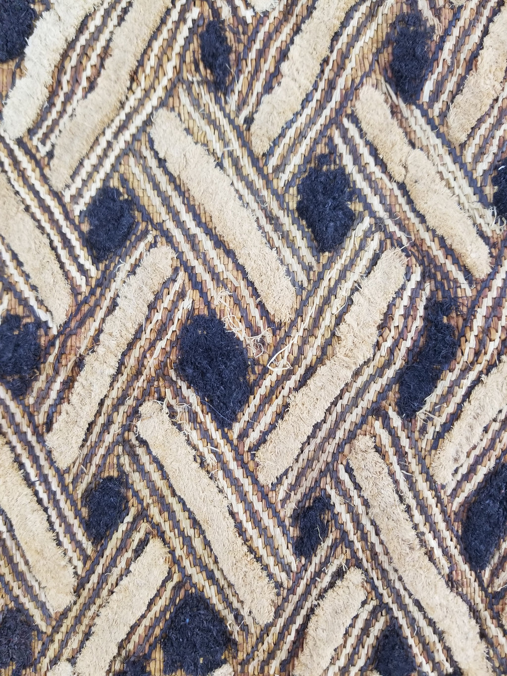 Vintage African Handwoven Kuba Cloth Raffia Textile Panel 57x49cm
