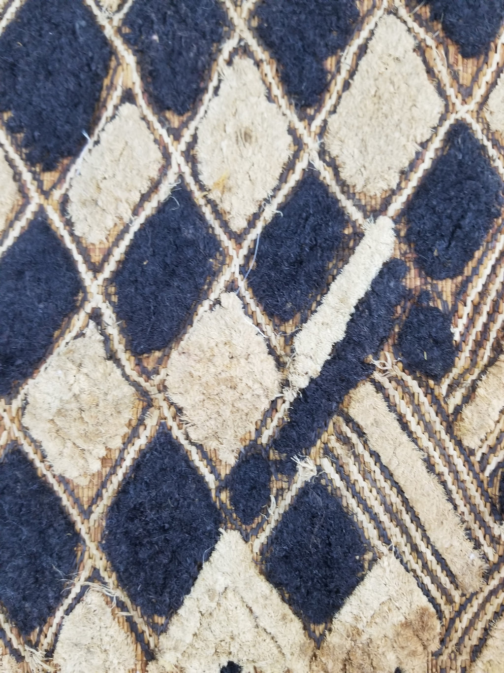 Vintage African Handwoven Kuba Cloth Raffia Textile Panel 57x49cm