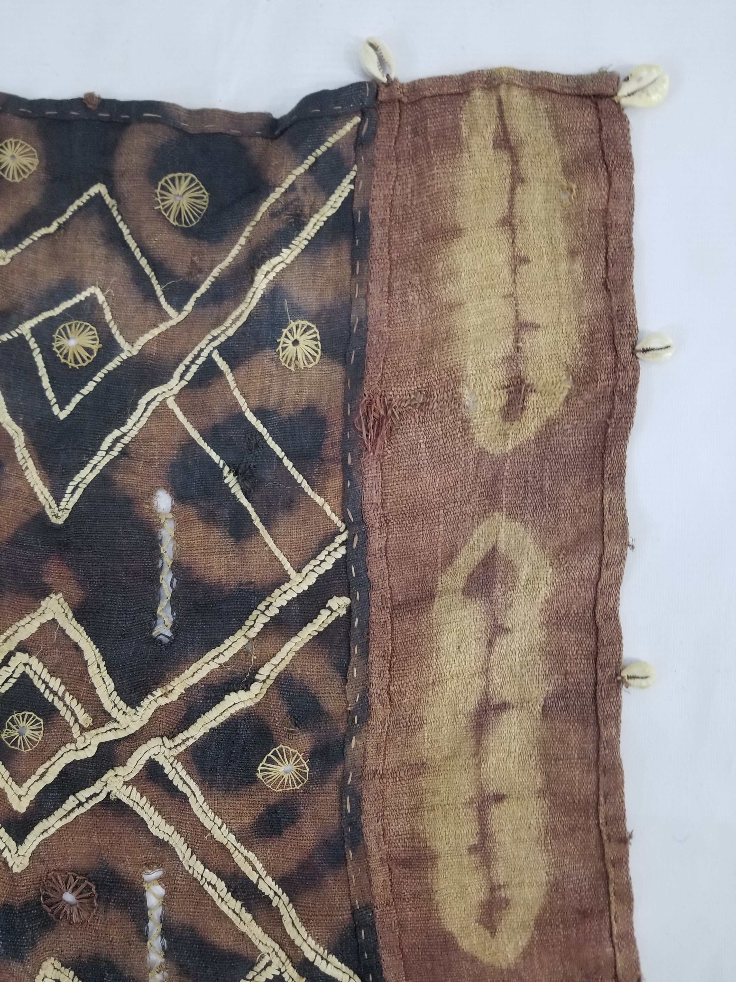 Vintage African Handwoven Kuba Cloth Raffia Textile Panel 123x51cm