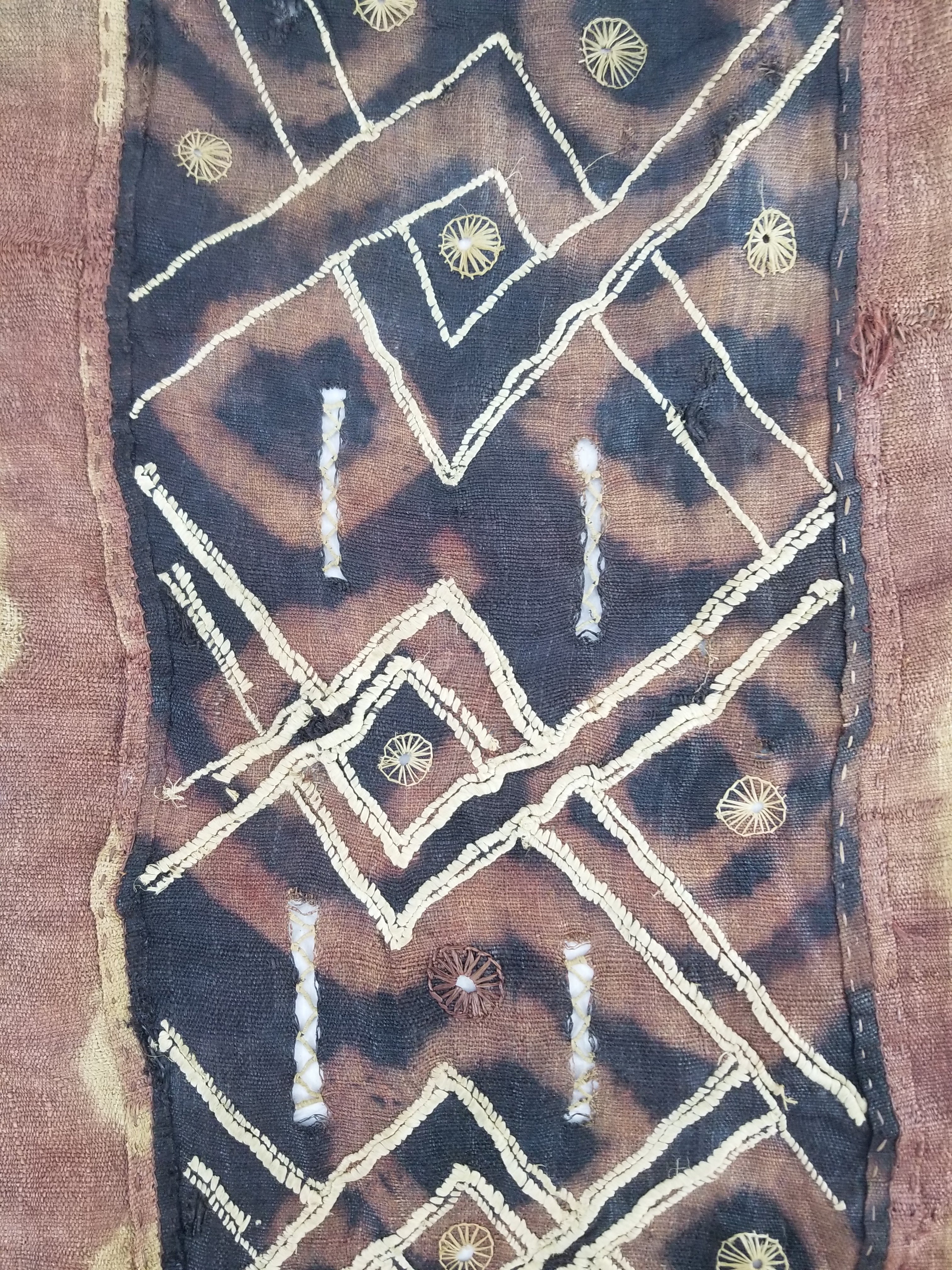 Vintage African Handwoven Kuba Cloth Raffia Textile Panel 123x51cm