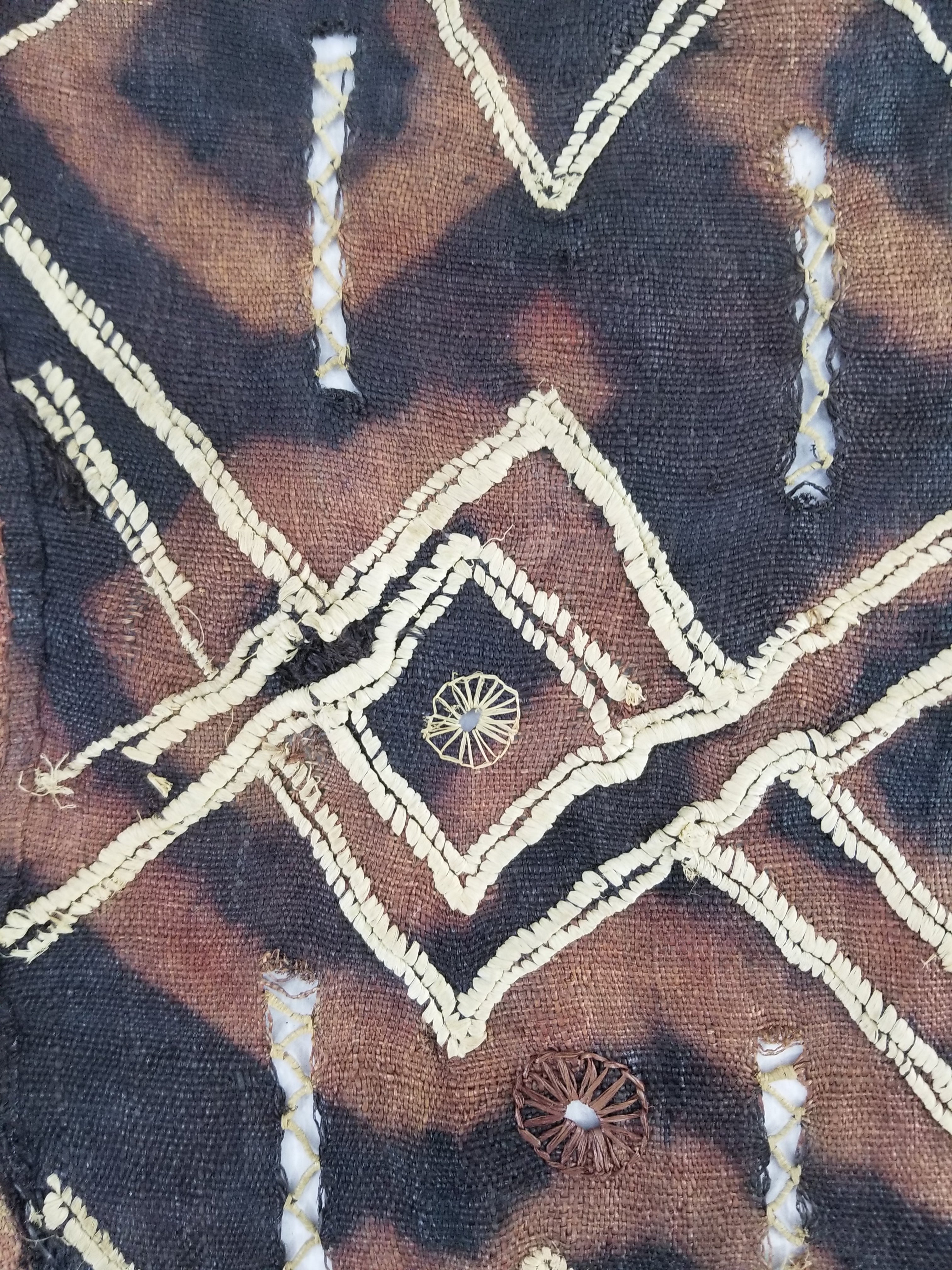 Vintage African Handwoven Kuba Cloth Raffia Textile Panel 123x51cm