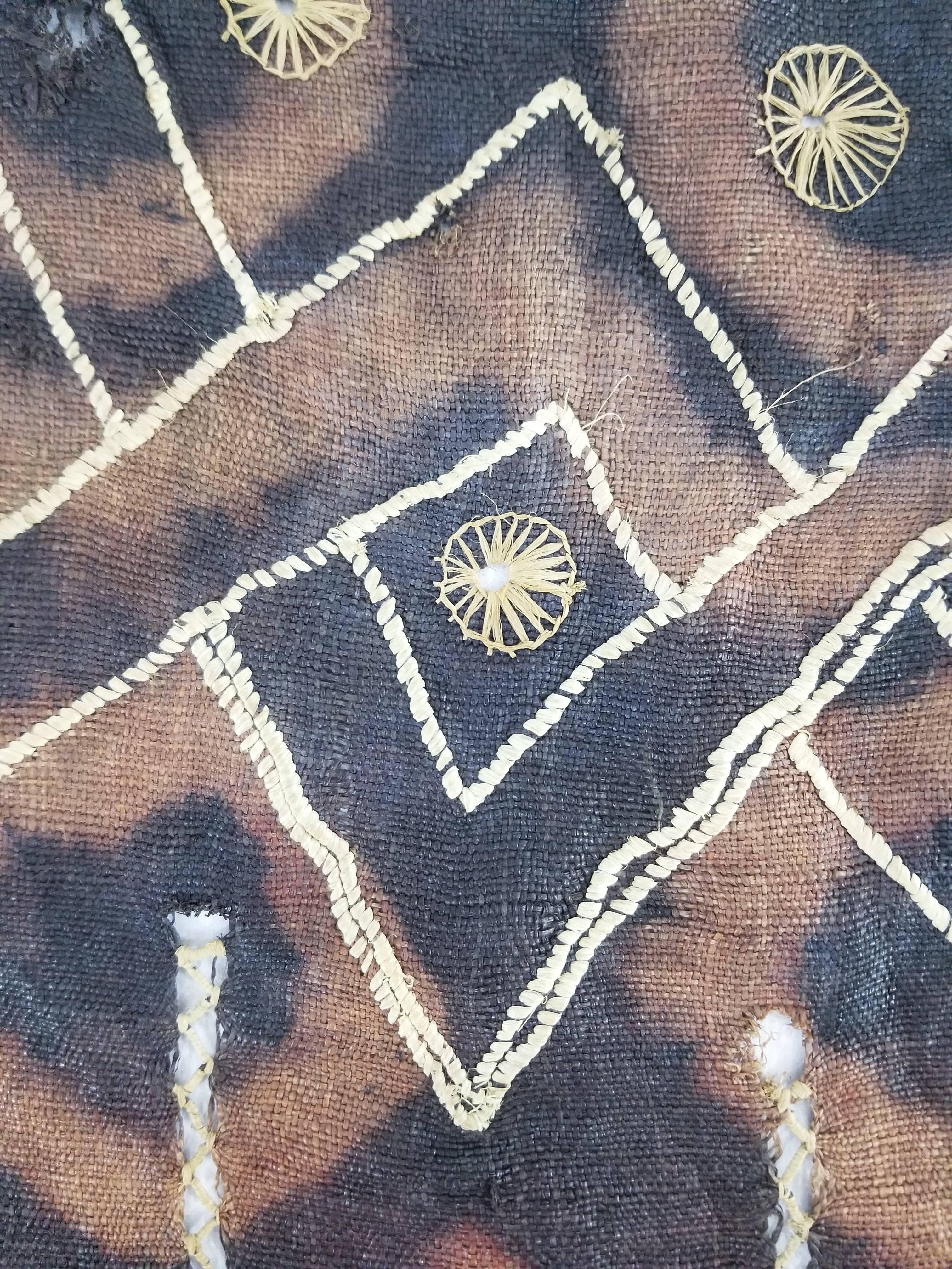 Vintage African Handwoven Kuba Cloth Raffia Textile Panel 123x51cm