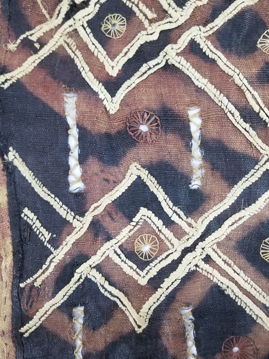 Vintage African Handwoven Kuba Cloth Raffia Textile Panel 123x51cm