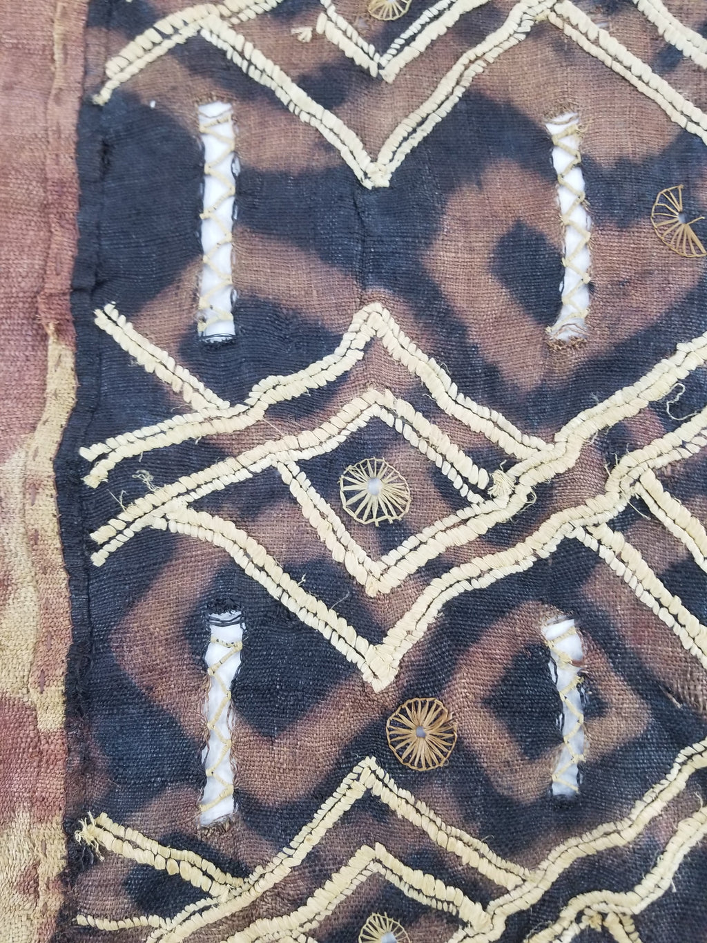 Vintage African Handwoven Kuba Cloth Raffia Textile Panel 123x51cm