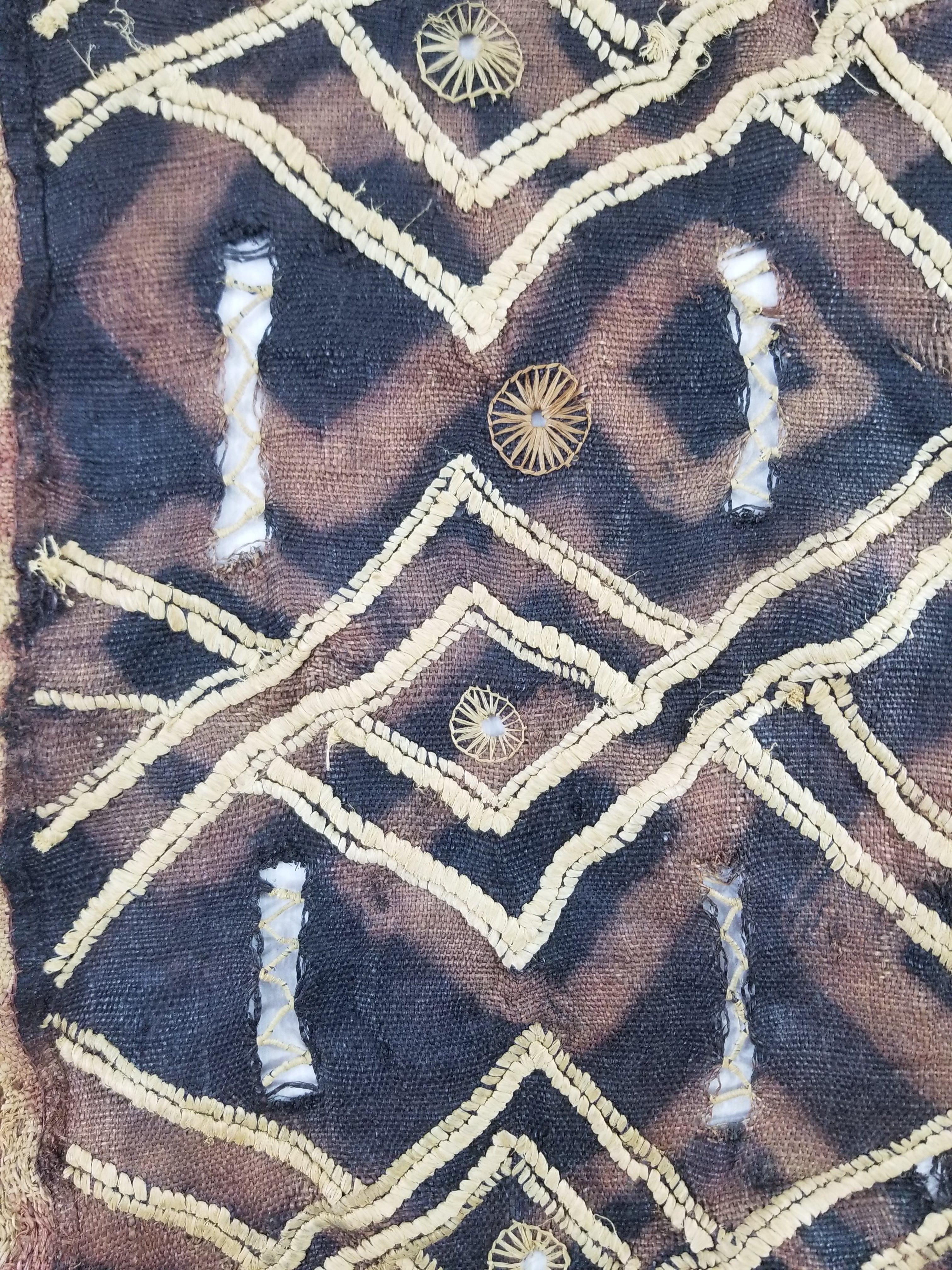Vintage African Handwoven Kuba Cloth Raffia Textile Panel 123x51cm