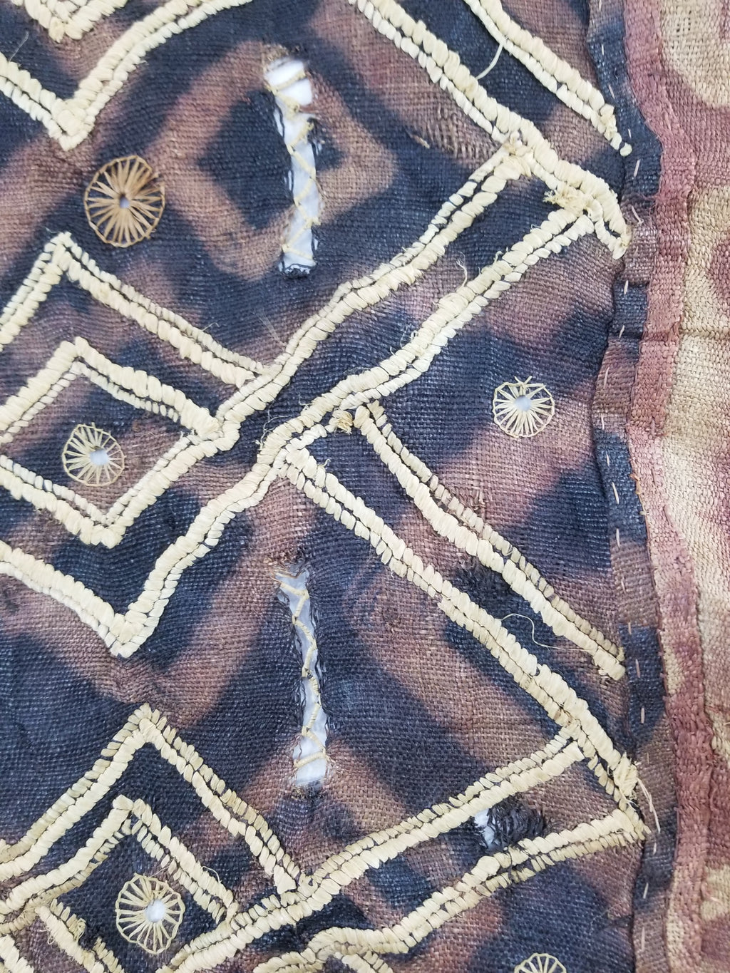 Vintage African Handwoven Kuba Cloth Raffia Textile Panel 123x51cm