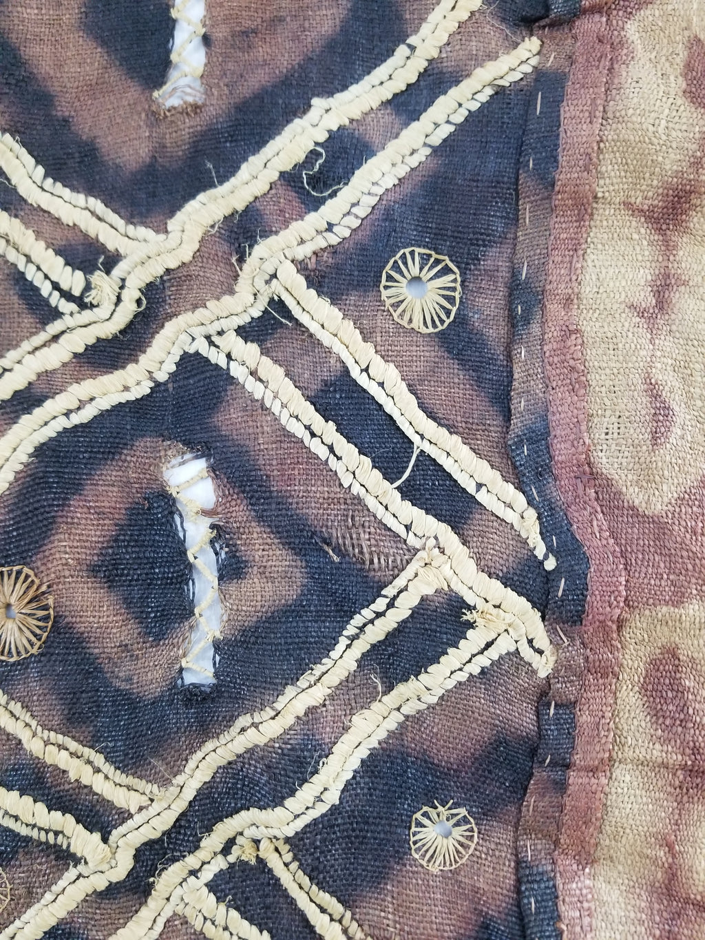 Vintage African Handwoven Kuba Cloth Raffia Textile Panel 123x51cm