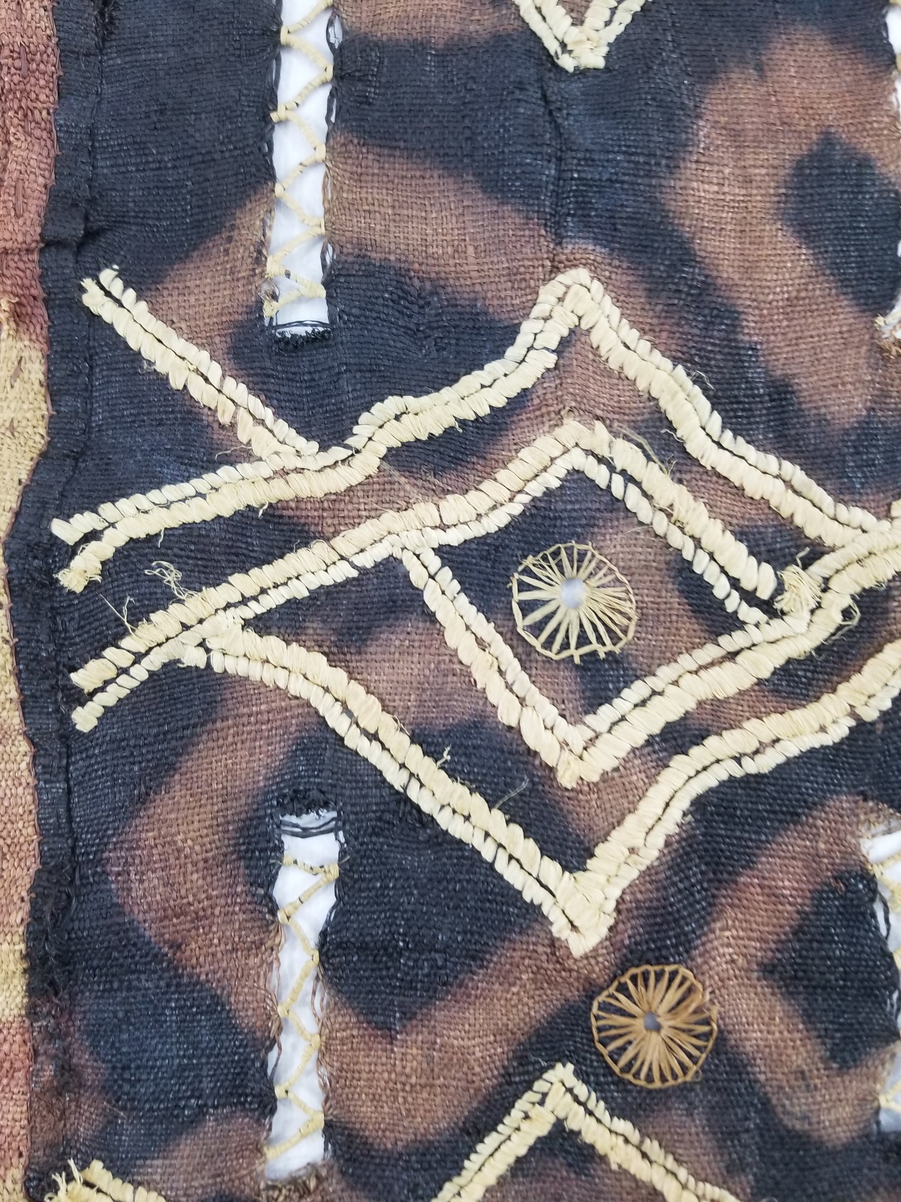 Vintage African Handwoven Kuba Cloth Raffia Textile Panel 123x51cm