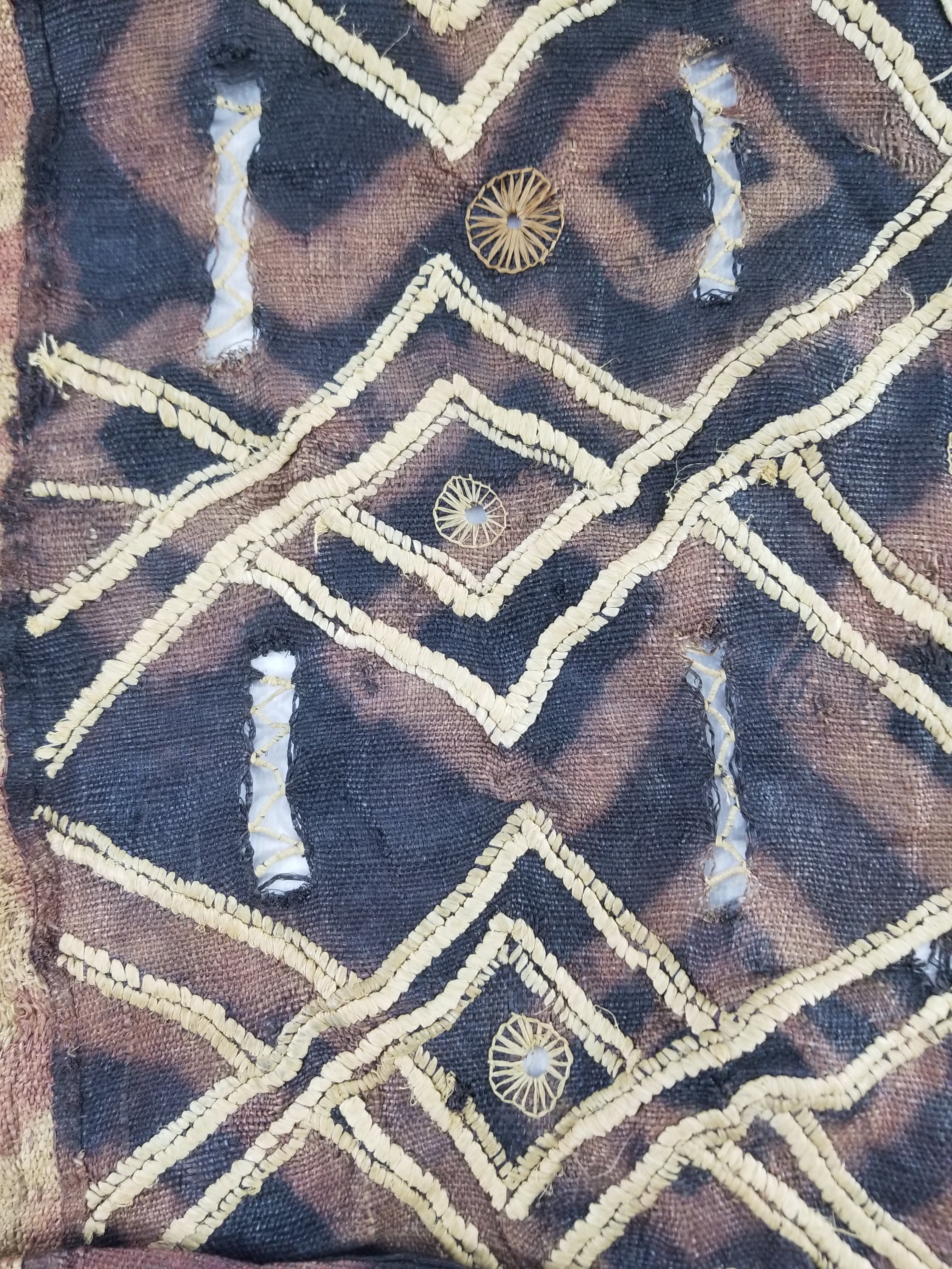Vintage African Handwoven Kuba Cloth Raffia Textile Panel 123x51cm