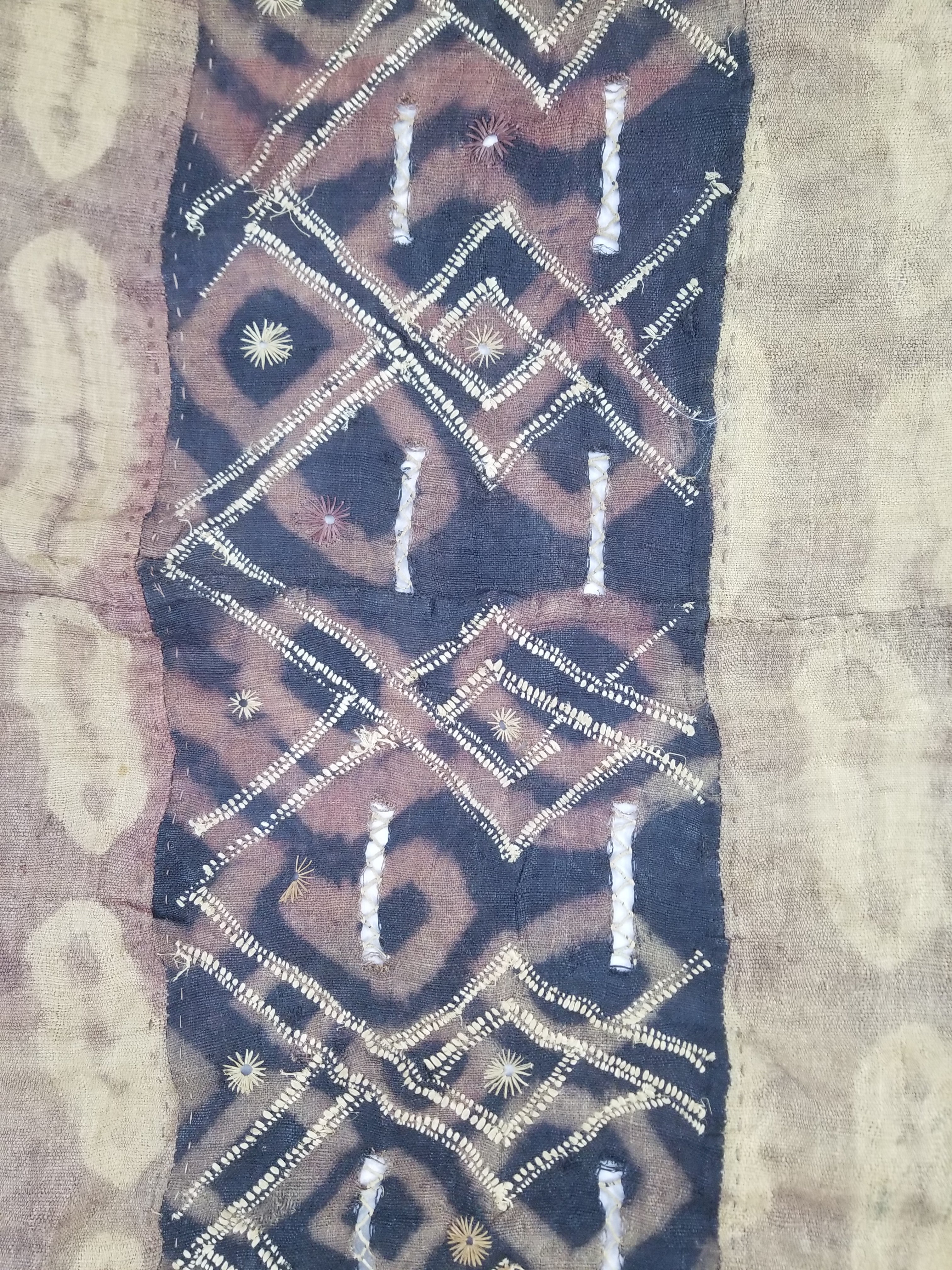 Vintage African Handwoven Kuba Cloth Raffia Textile Panel 123x51cm