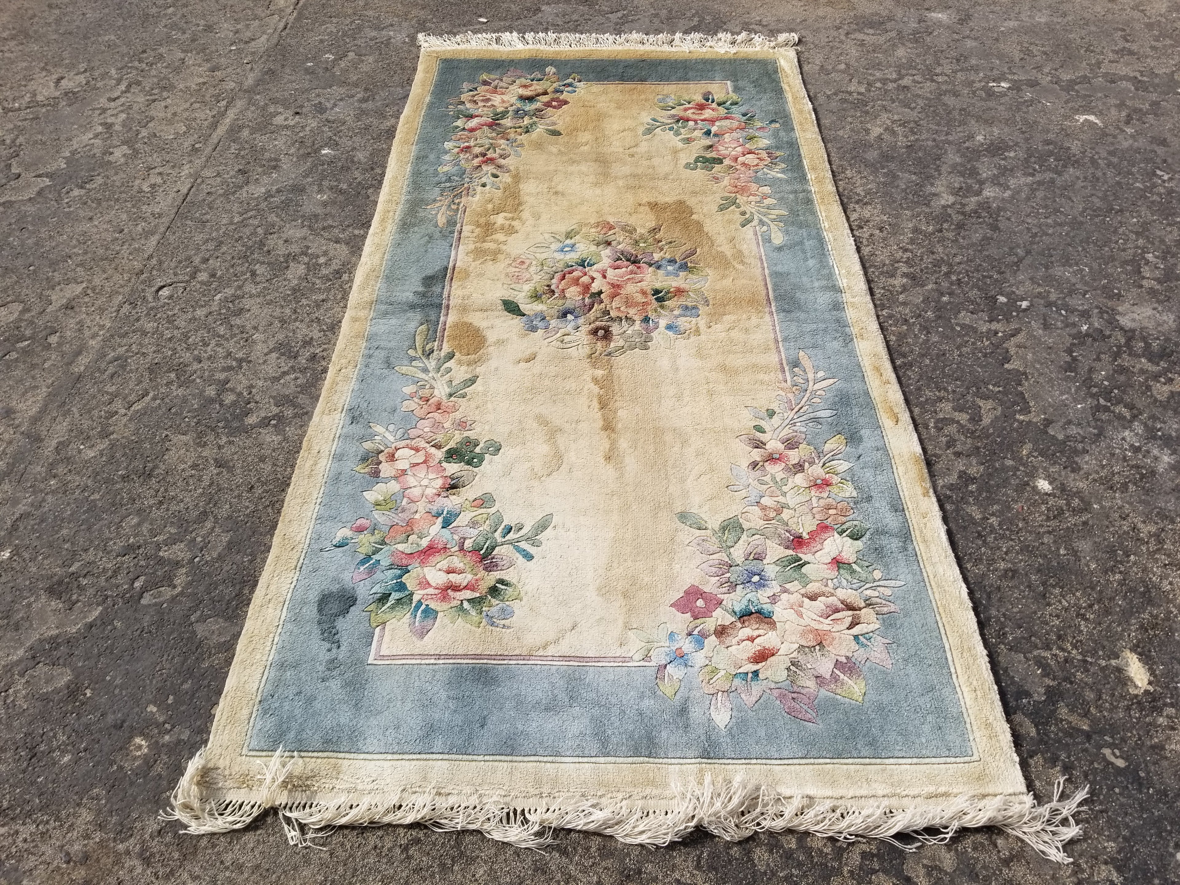 Vintage Chinese Hand Knotted Floral Silk Runner Rug 140x69cm