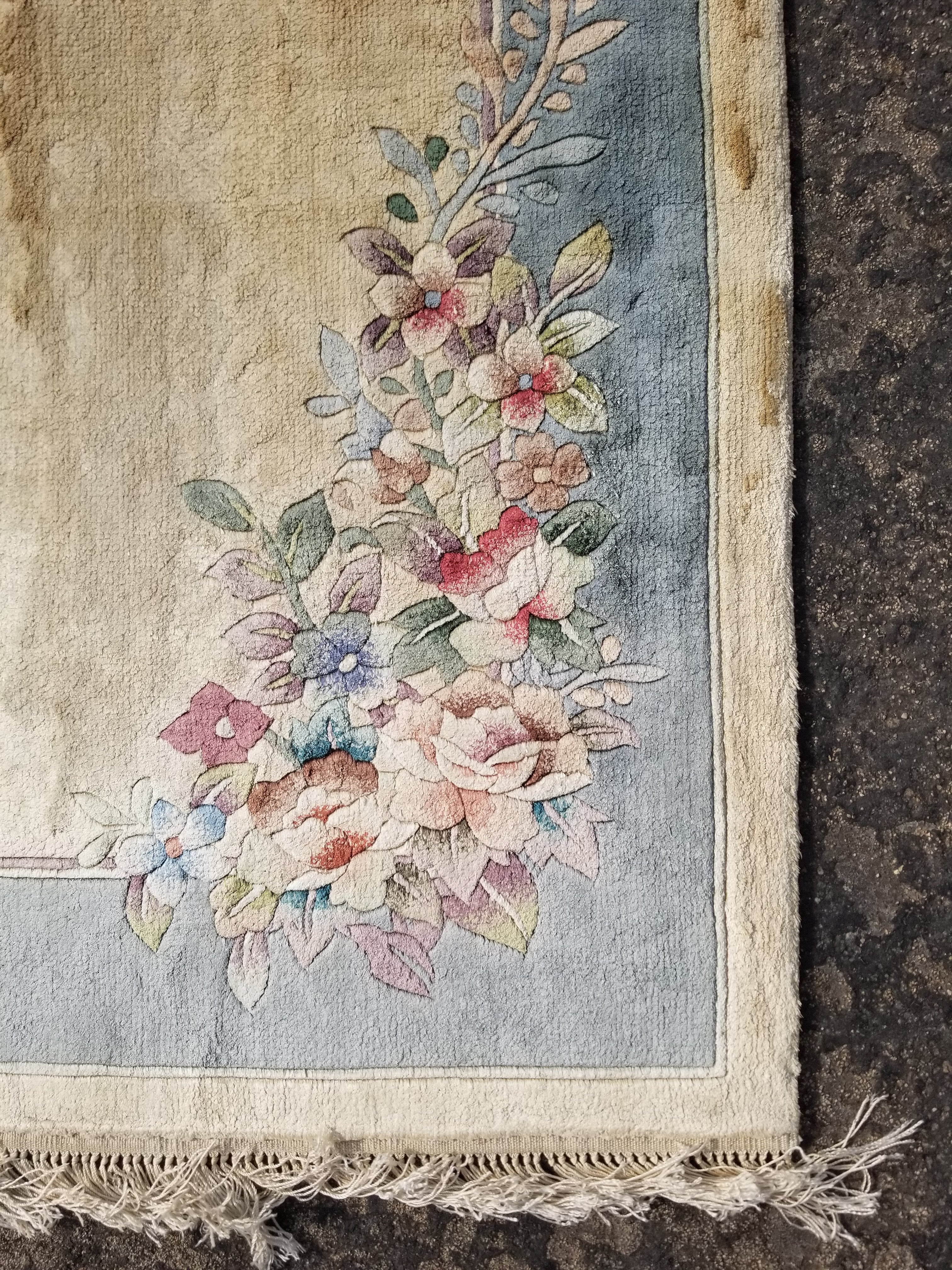 Vintage Chinese Hand Knotted Floral Silk Runner Rug 140x69cm