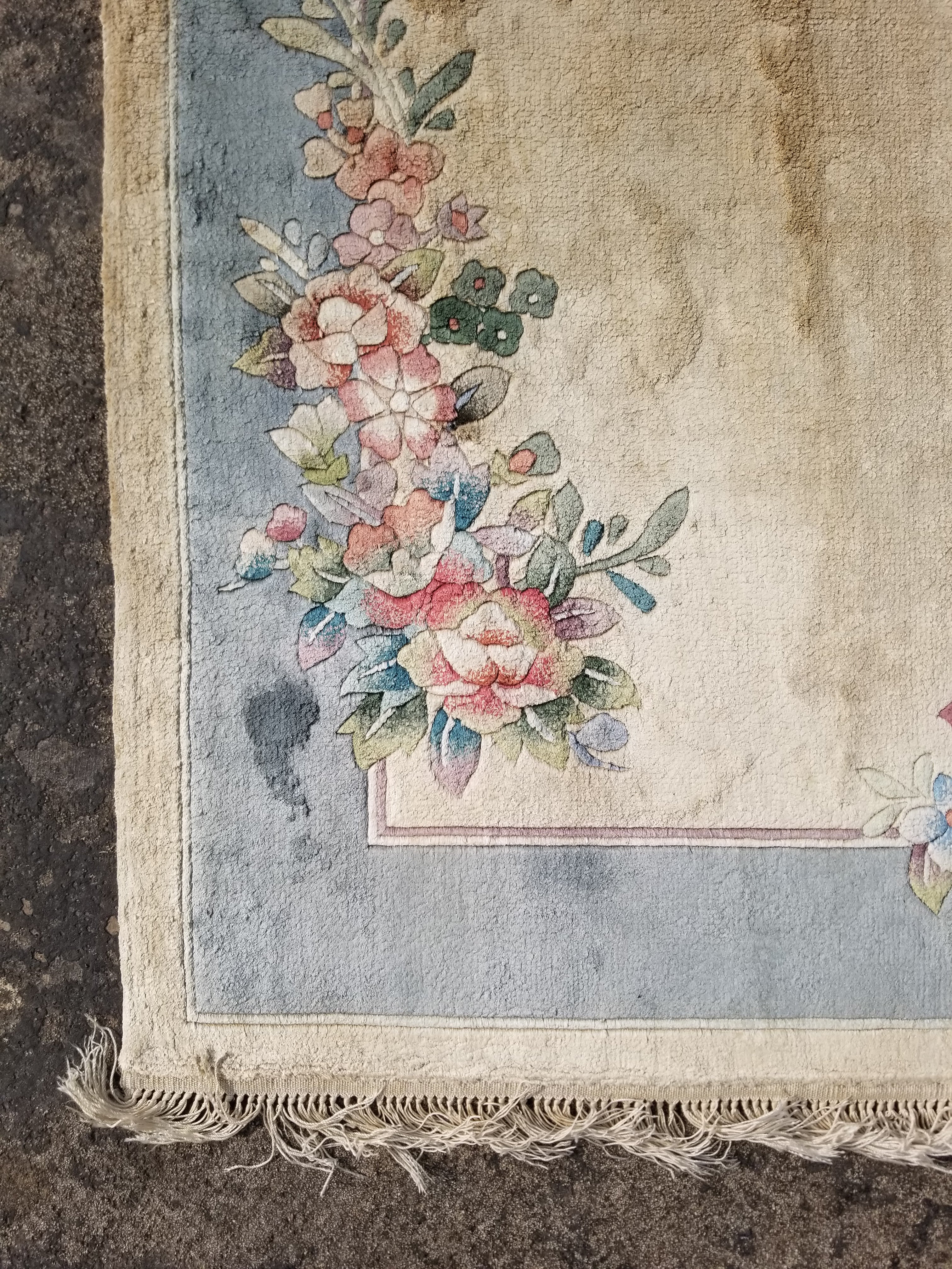 Vintage Chinese Hand Knotted Floral Silk Runner Rug 140x69cm