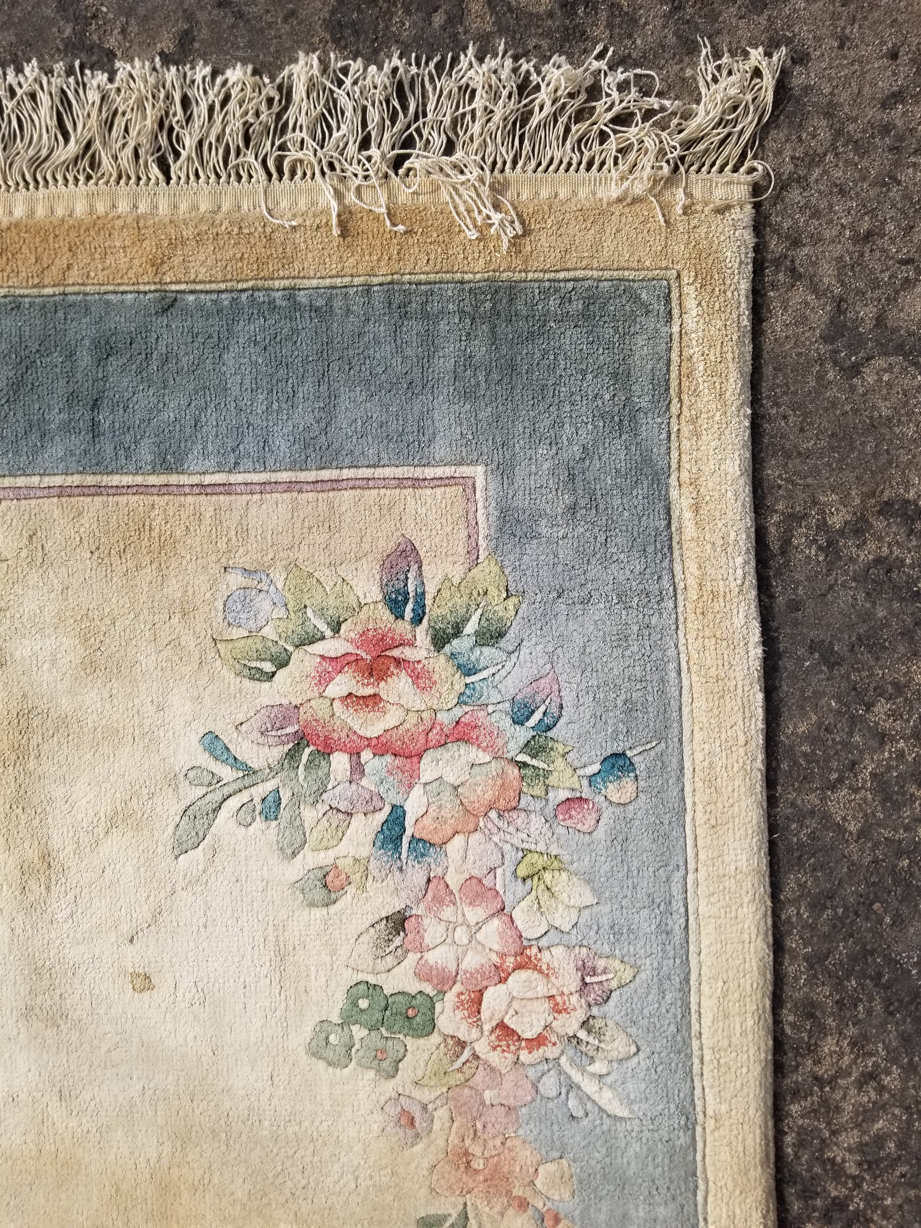 Vintage Chinese Hand Knotted Floral Silk Runner Rug 140x69cm