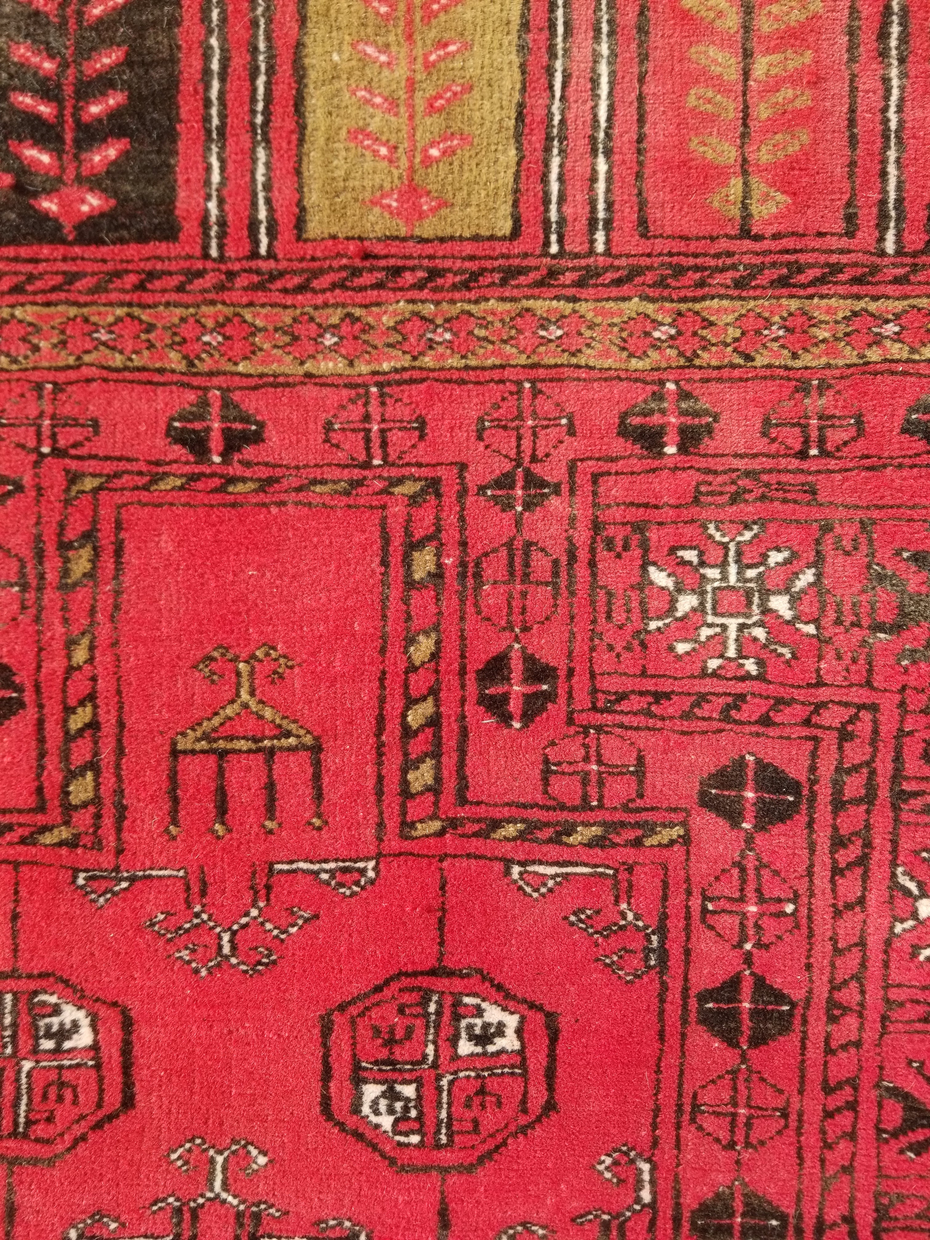 Antique Traditional Handmade Bokhara Wool Multicolor Rug 4x2.6 ft
