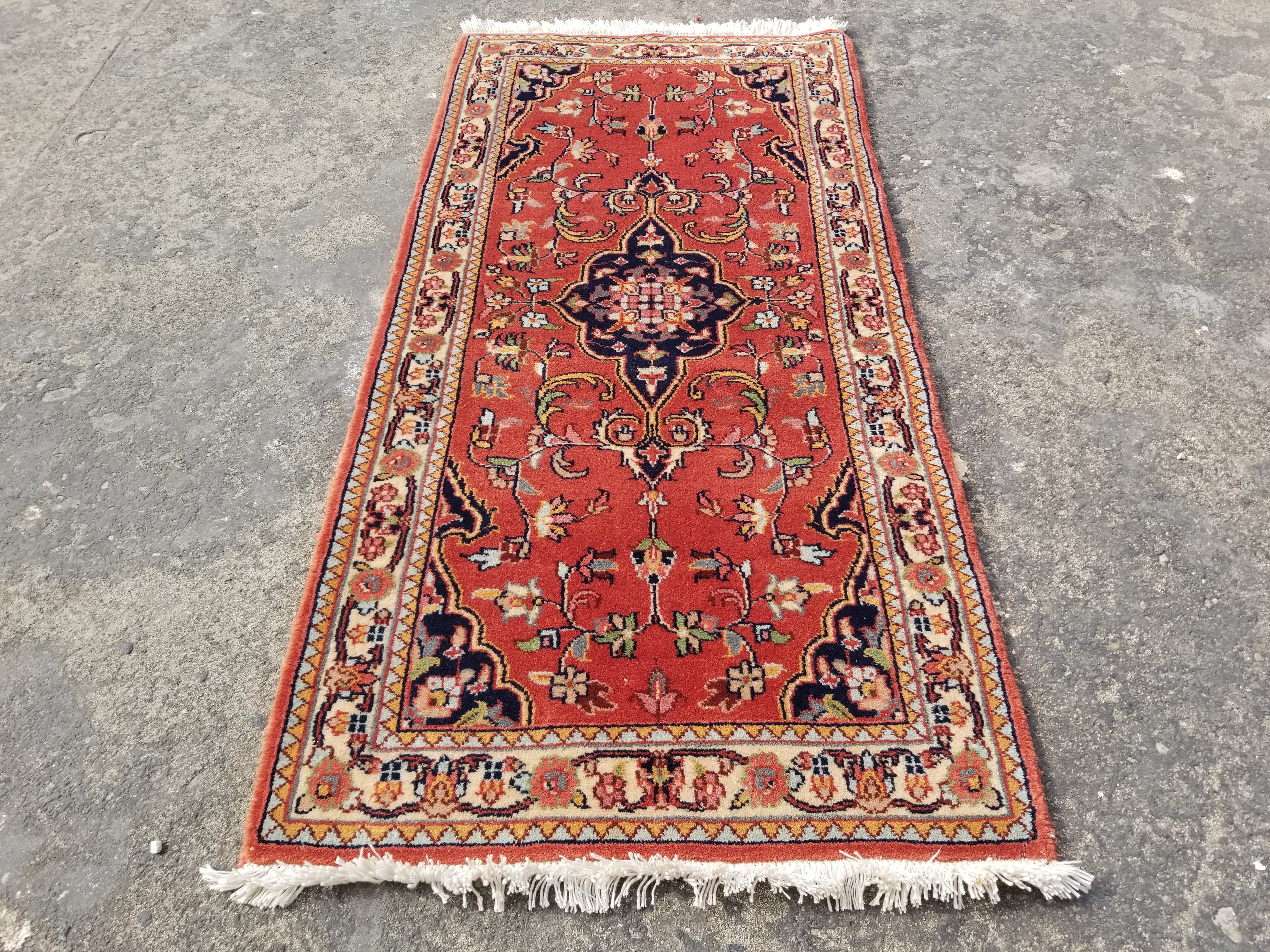 Vintage Traditional Handmade Oriental Wool Multicolor Rug 121x61cm