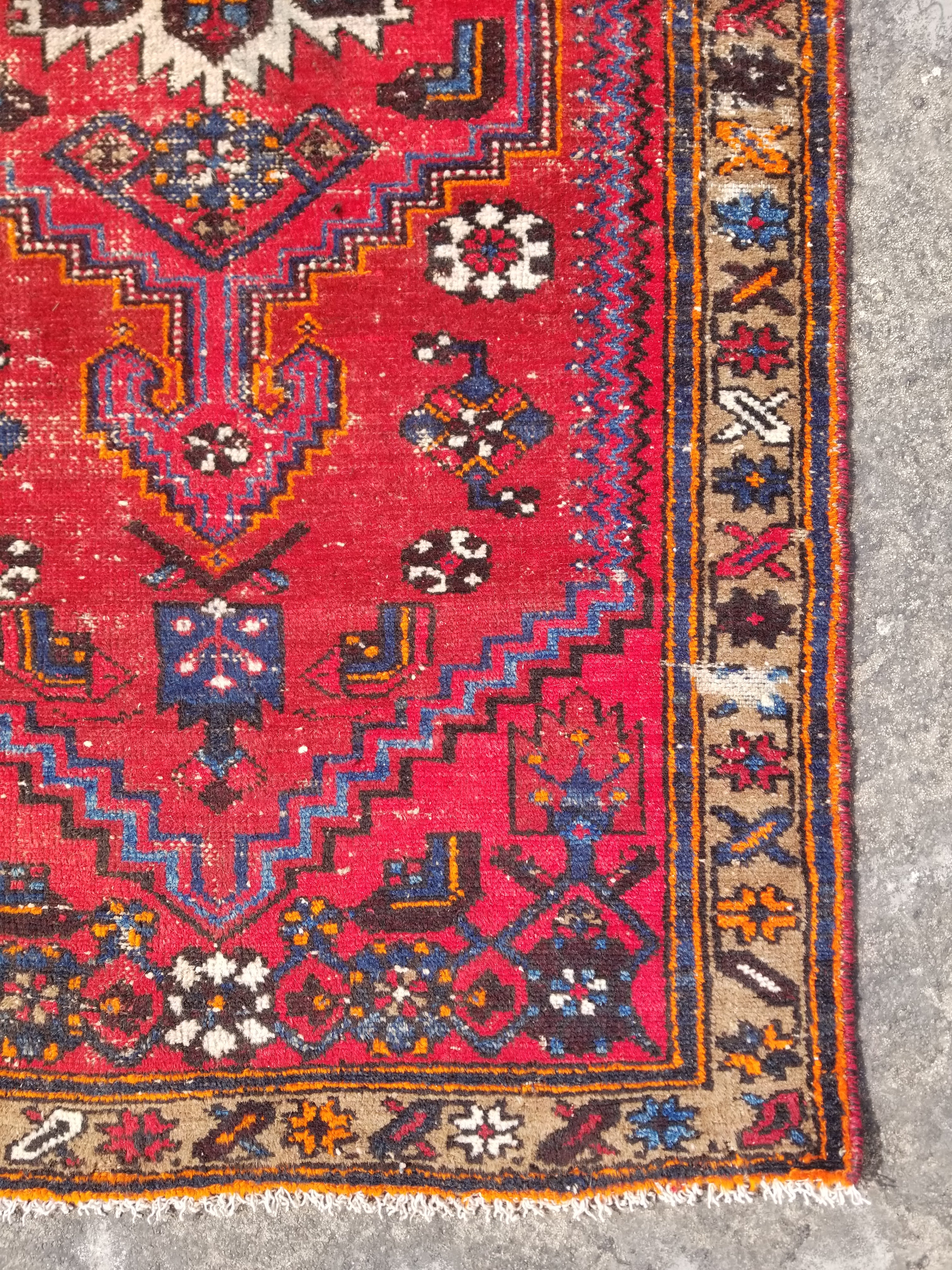 Distressed Vintage Traditional Handmade Heriz Pattern Wool Runner Rug 213x100cm