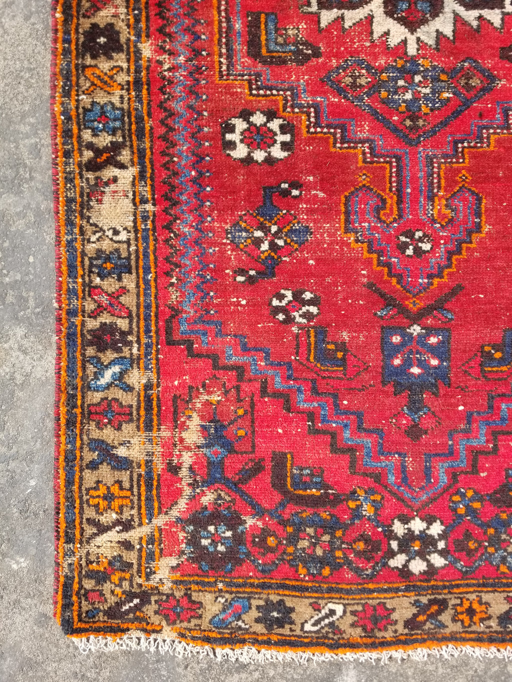 Distressed Vintage Traditional Handmade Heriz Pattern Wool Runner Rug 213x100cm