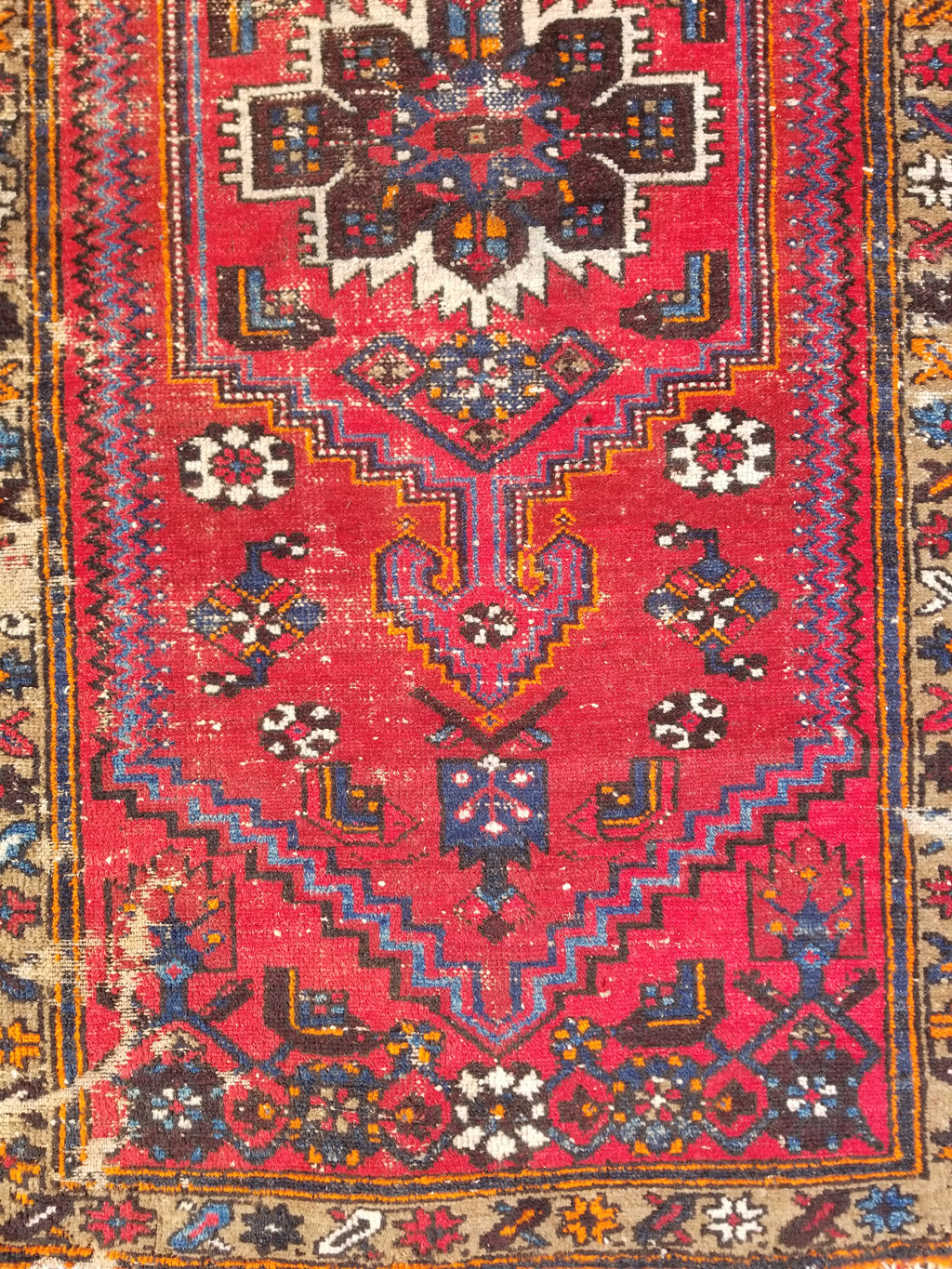 Distressed Vintage Traditional Handmade Heriz Pattern Wool Runner Rug 213x100cm