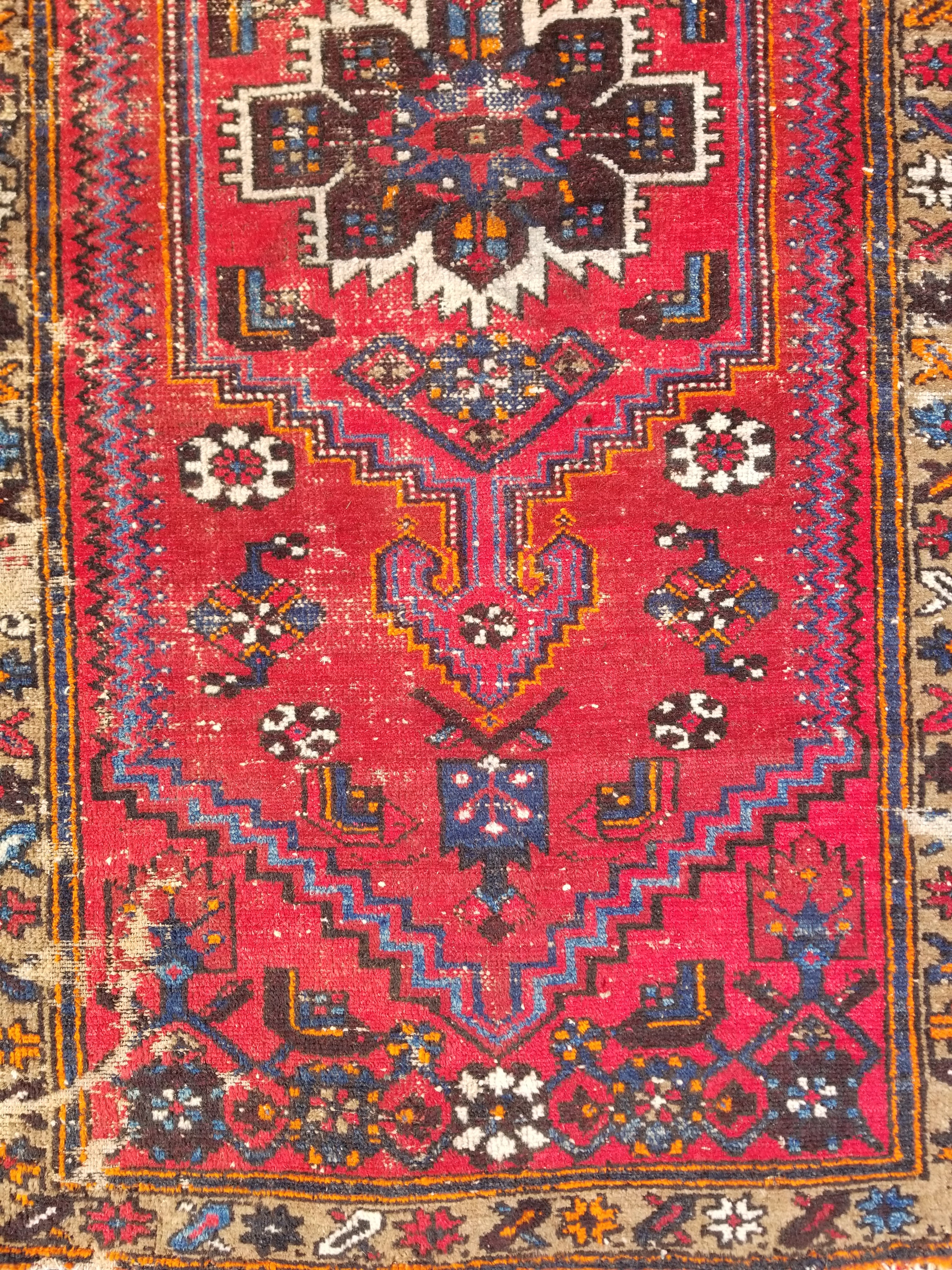 Distressed Vintage Traditional Handmade Heriz Pattern Wool Runner Rug 213x100cm