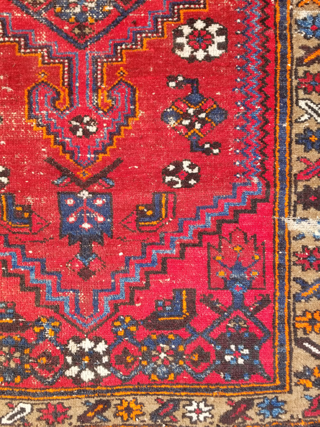 Distressed Vintage Traditional Handmade Heriz Pattern Wool Runner Rug 213x100cm
