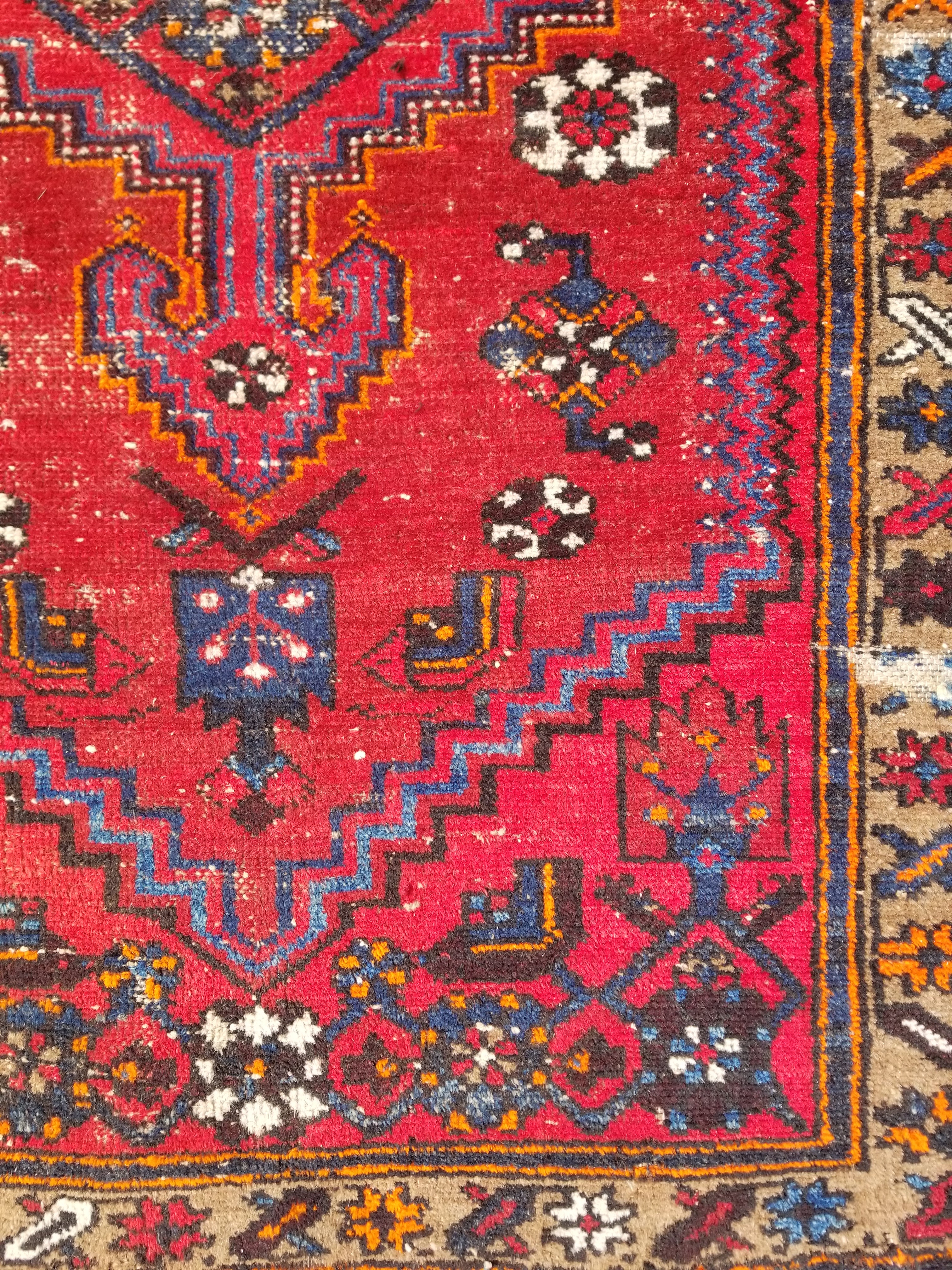 Distressed Vintage Traditional Handmade Heriz Pattern Wool Runner Rug 213x100cm