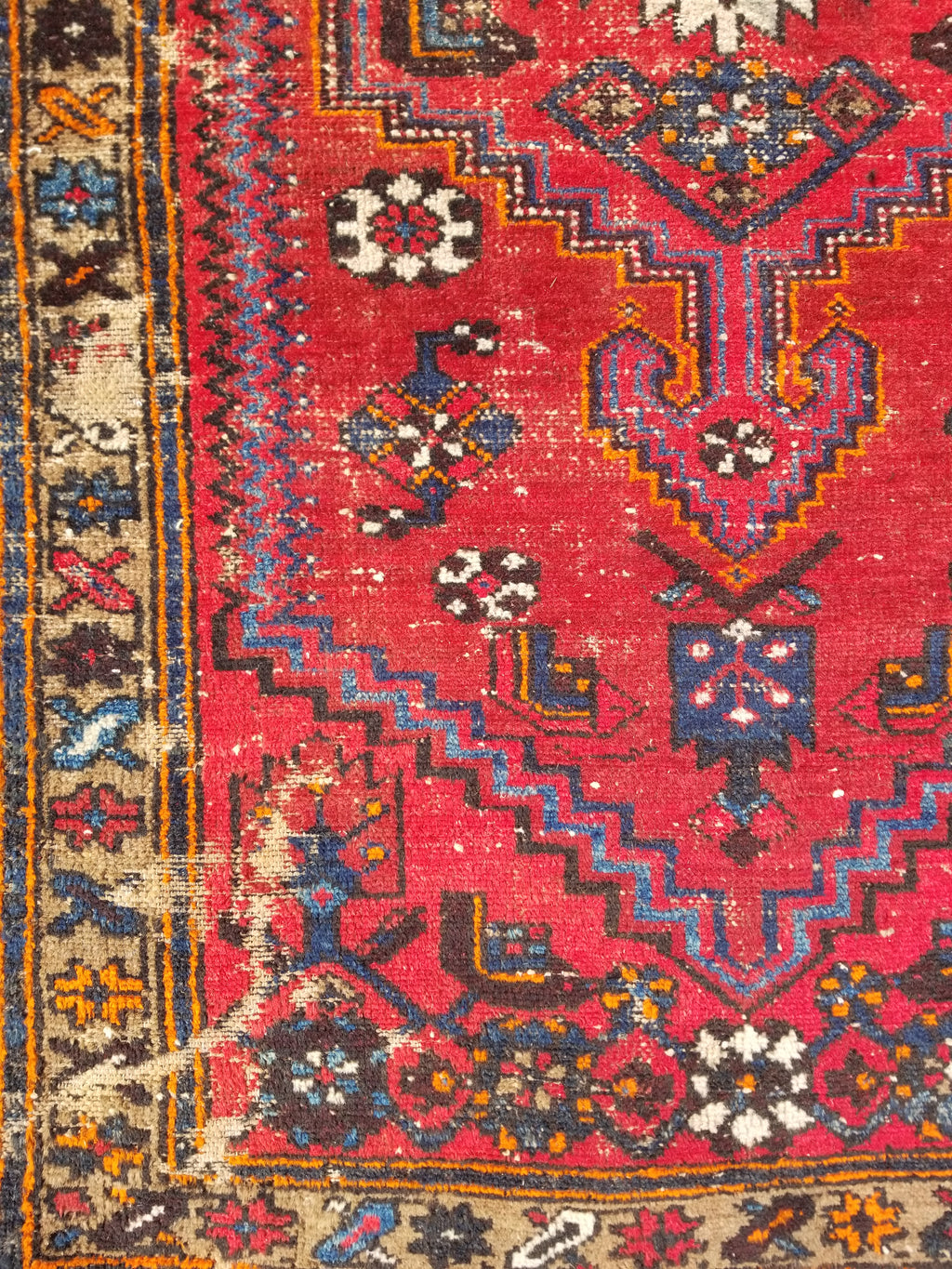 Distressed Vintage Traditional Handmade Heriz Pattern Wool Runner Rug 213x100cm