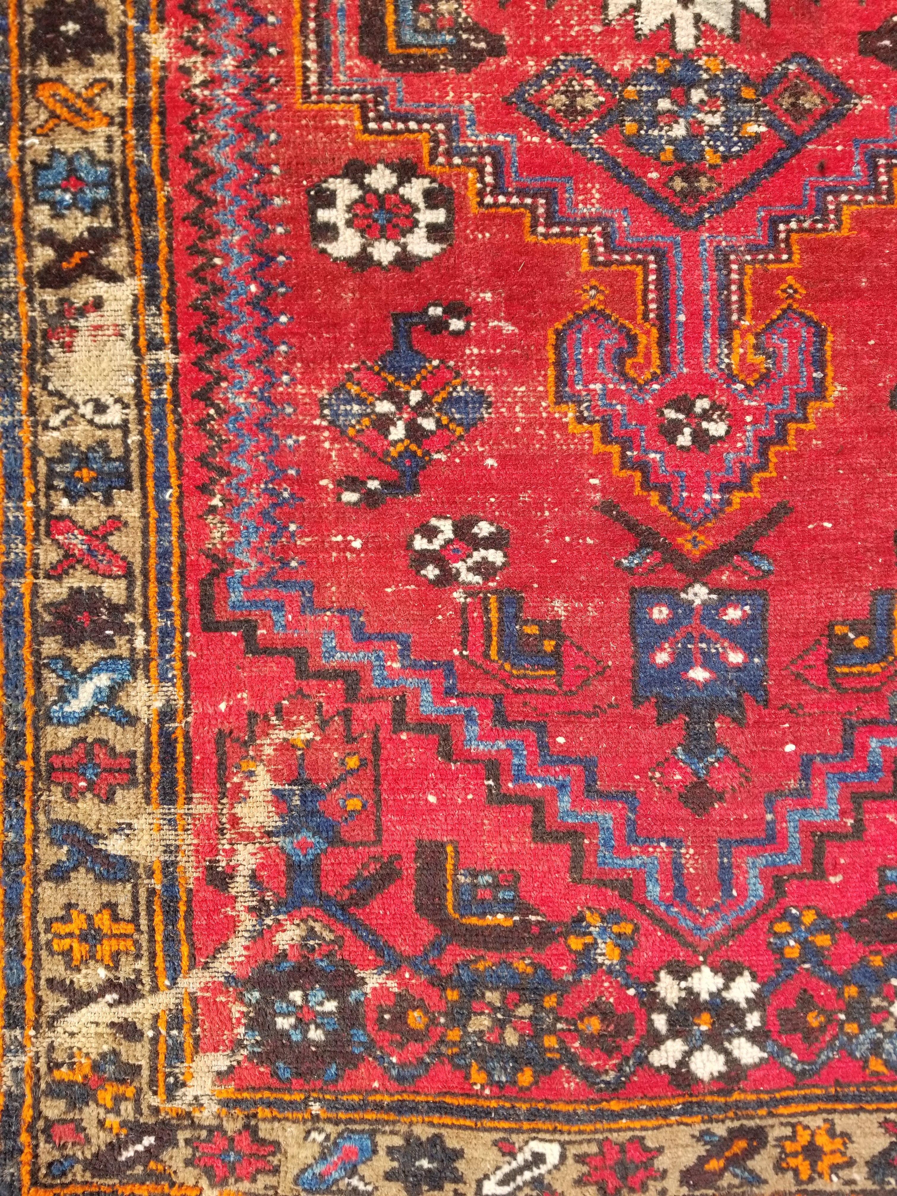 Distressed Vintage Traditional Handmade Heriz Pattern Wool Runner Rug 213x100cm