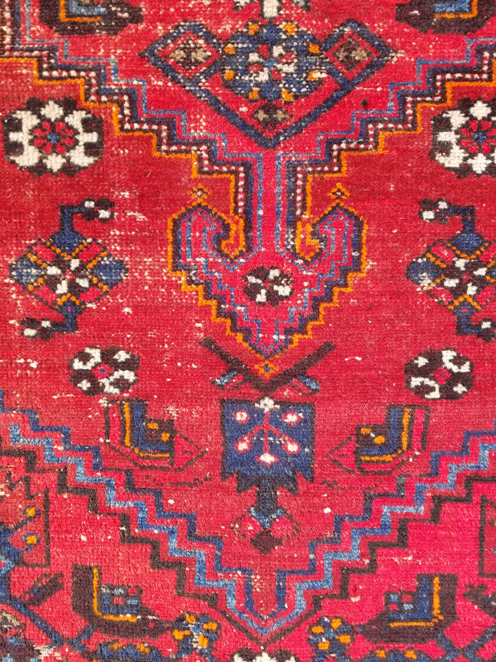 Distressed Vintage Traditional Handmade Heriz Pattern Wool Runner Rug 213x100cm