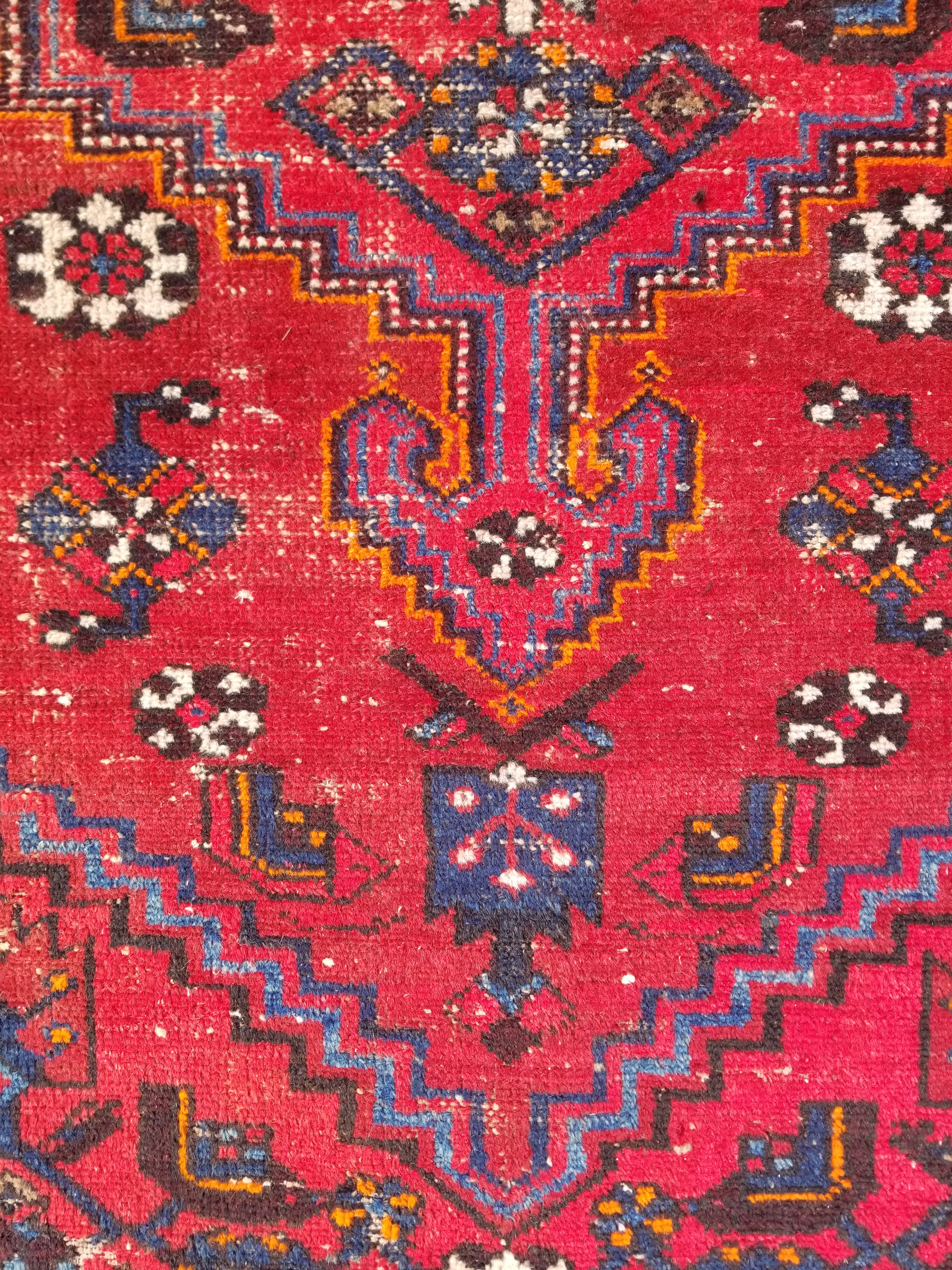 Distressed Vintage Traditional Handmade Heriz Pattern Wool Runner Rug 213x100cm