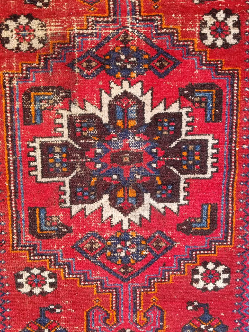 Distressed Vintage Traditional Handmade Heriz Pattern Wool Runner Rug 213x100cm