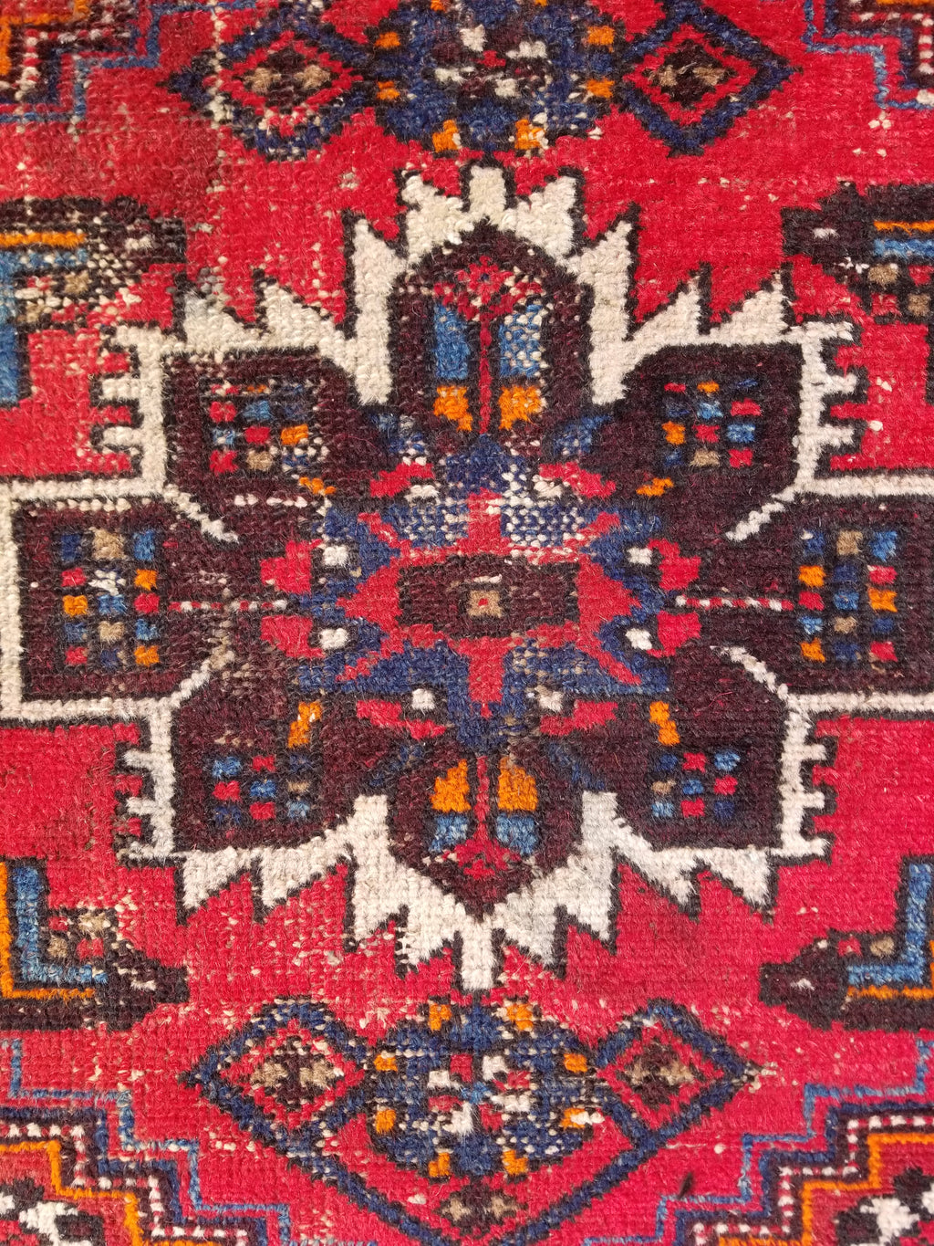 Distressed Vintage Traditional Handmade Heriz Pattern Wool Runner Rug 213x100cm