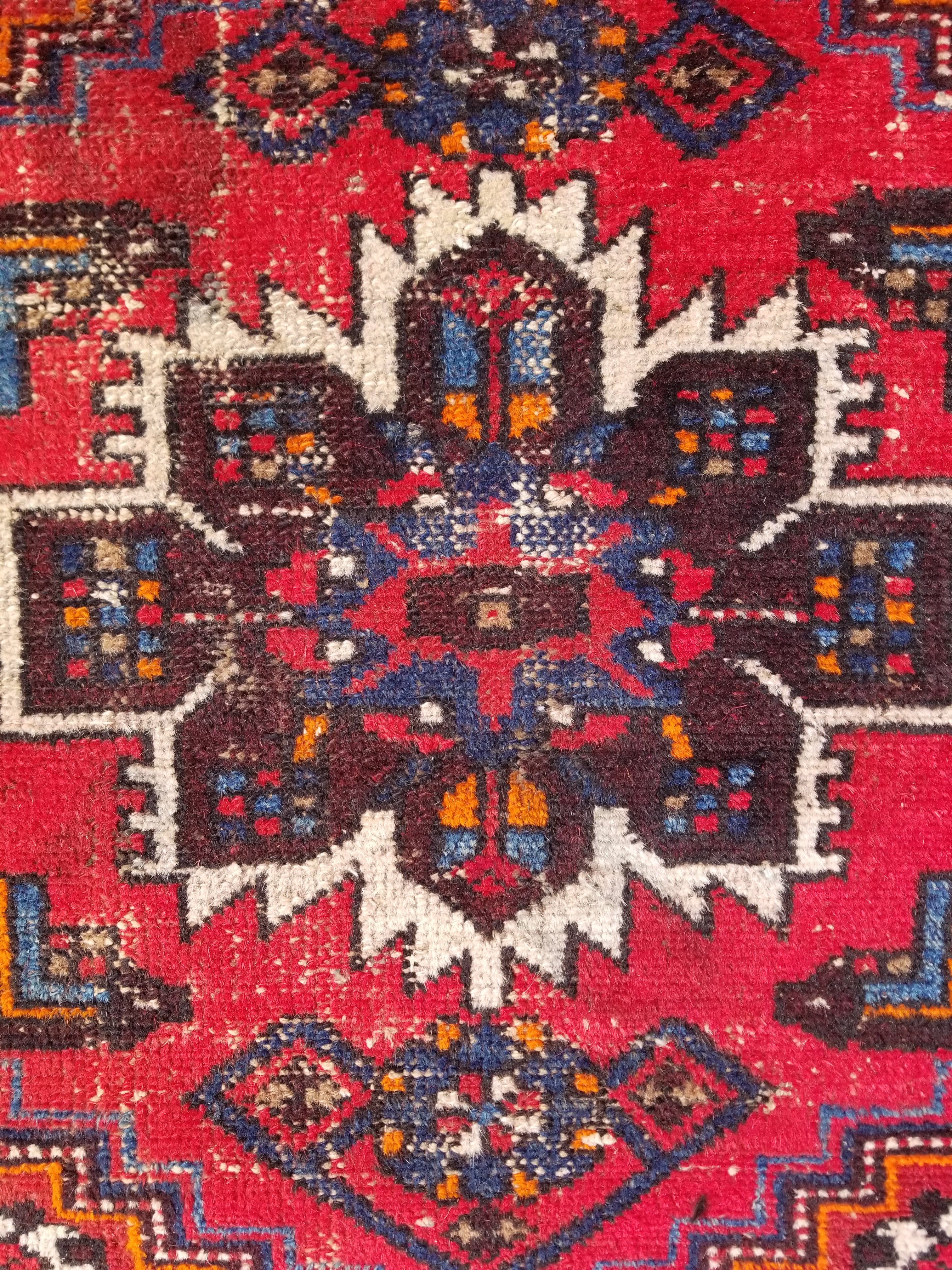 Distressed Vintage Traditional Handmade Heriz Pattern Wool Runner Rug 213x100cm