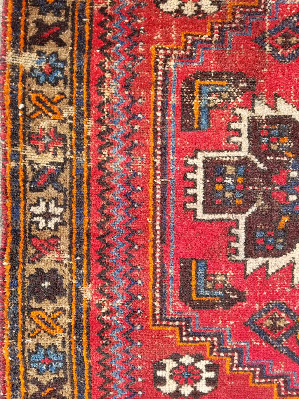 Distressed Vintage Traditional Handmade Heriz Pattern Wool Runner Rug 213x100cm