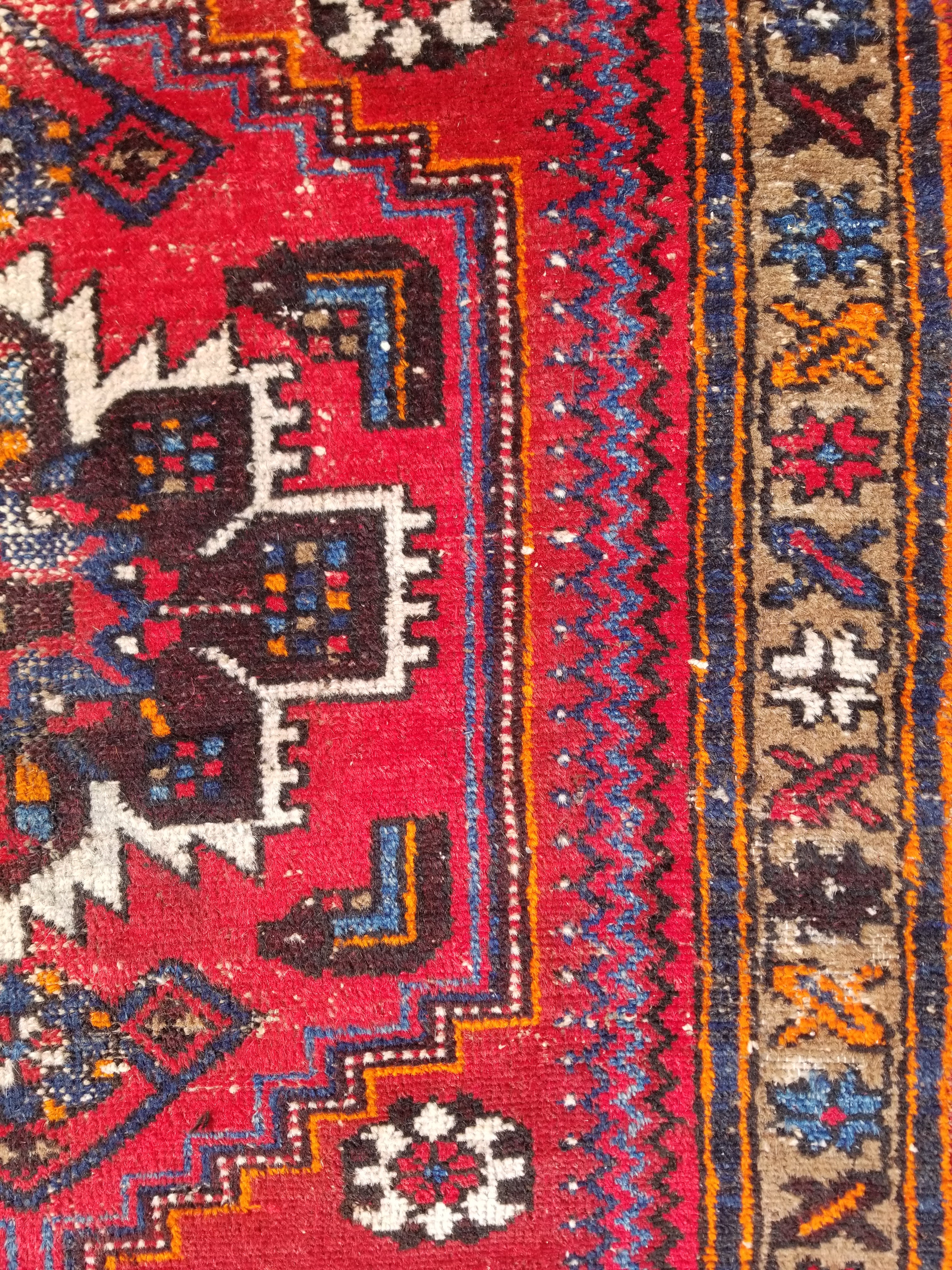Distressed Vintage Traditional Handmade Heriz Pattern Wool Runner Rug 213x100cm